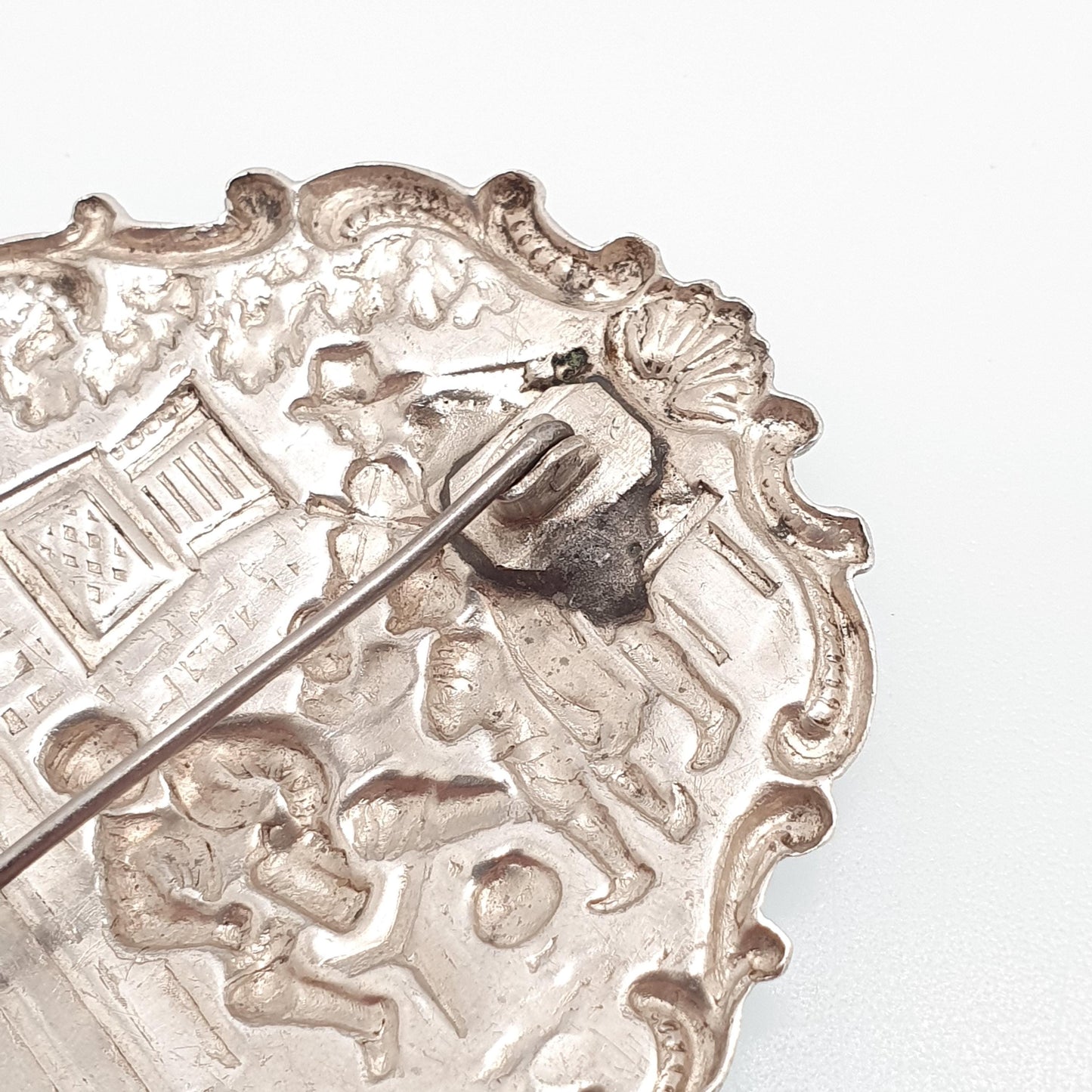 Antique Solid Silver Dutch Pub Brooch Victorian Bar Scene Drinking Large Big Vintage Jewelry Jewellery