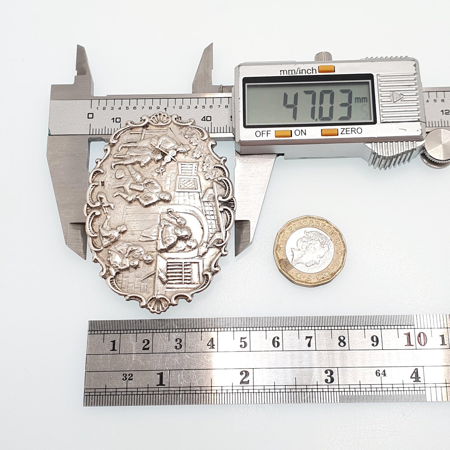 Antique Solid Silver Dutch Pub Brooch Victorian Bar Scene Drinking Large Big Vintage Jewelry Jewellery