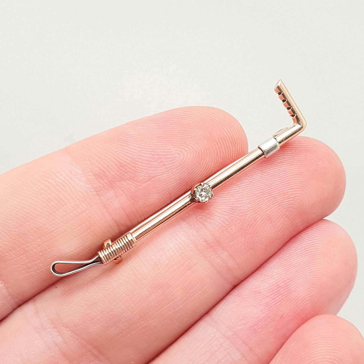 Antique 14kt 14k Gold Diamond Riding Crop Brooch Pin Victorian Solid 585 Old Cut Gemstone Horse Riding Jewelry Jewellery