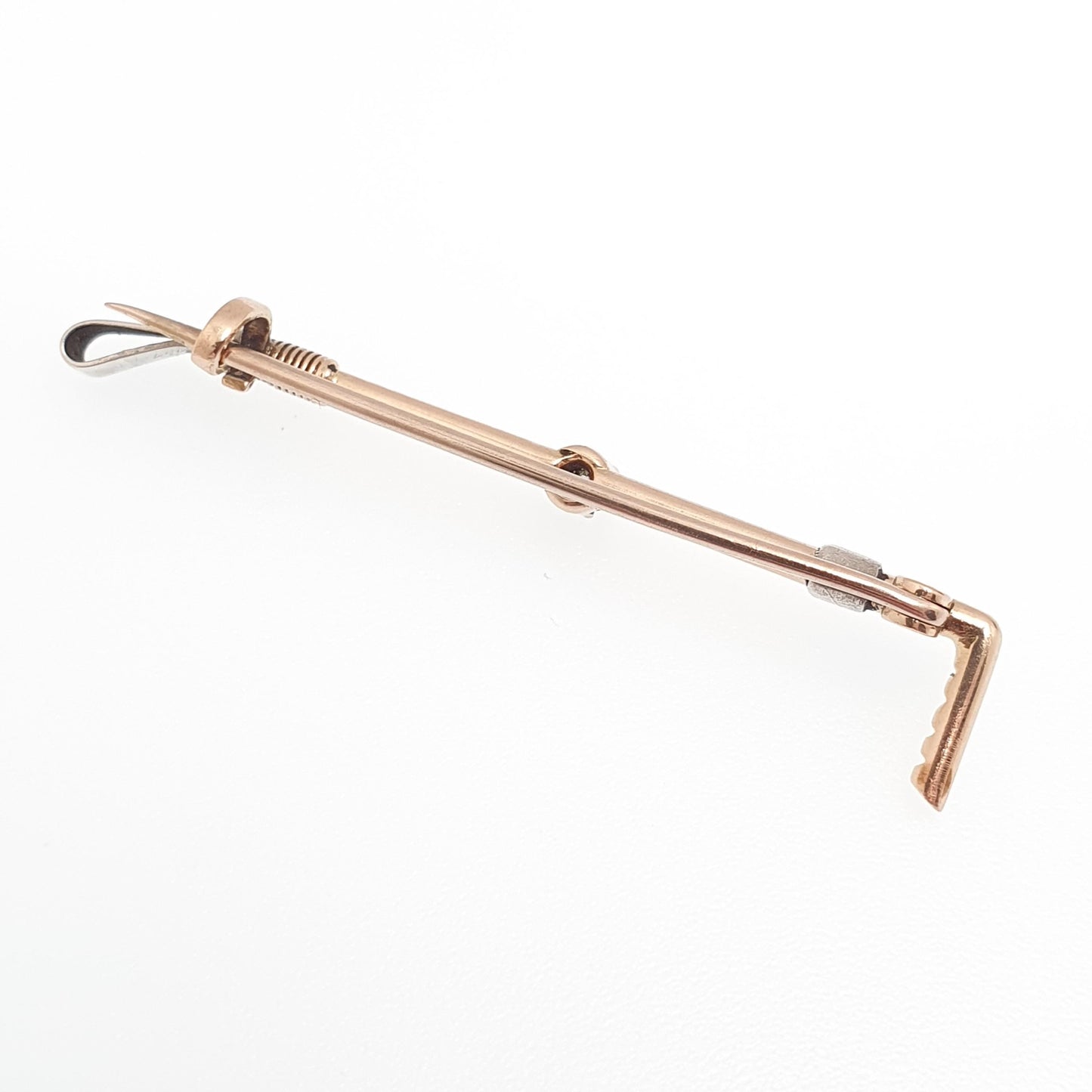 Antique 14kt 14k Gold Diamond Riding Crop Brooch Pin Victorian Solid 585 Old Cut Gemstone Horse Riding Jewelry Jewellery