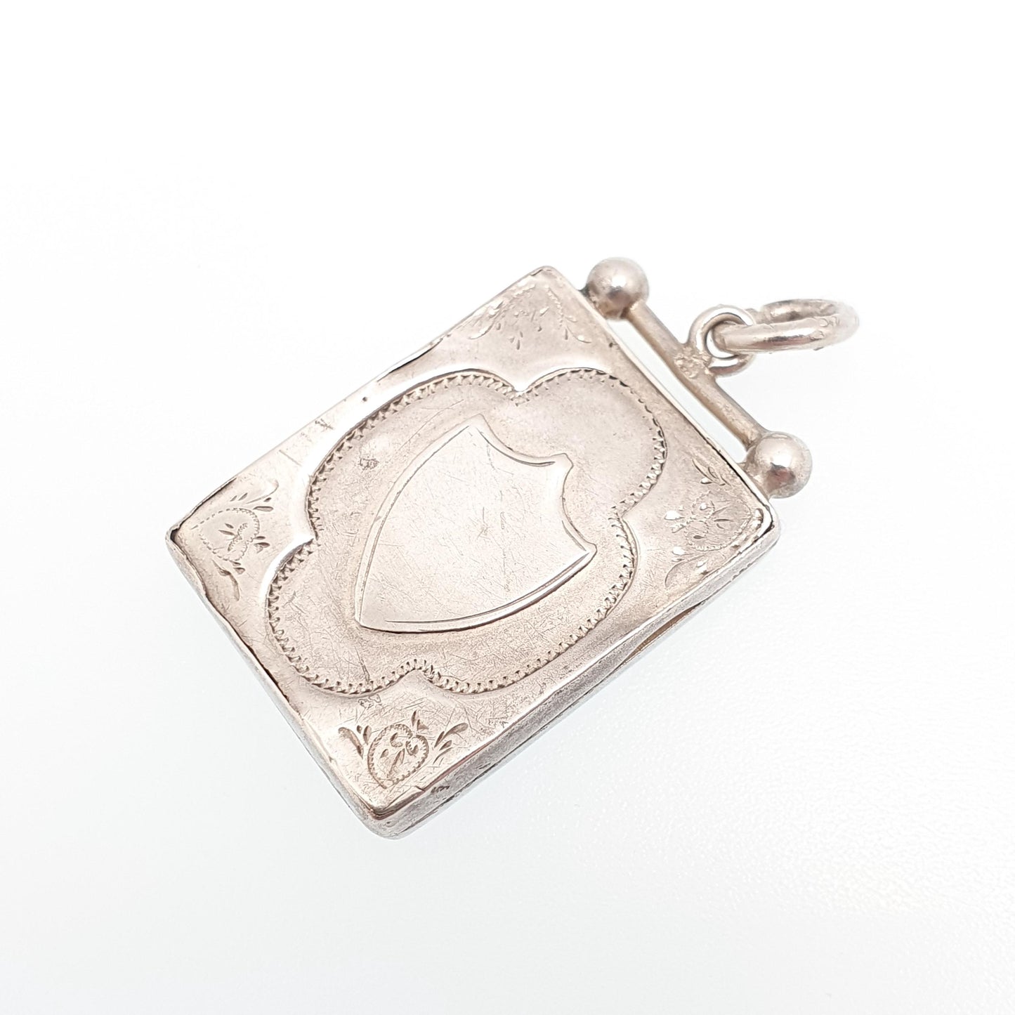 Antique Sterling Silver Locket Rectangular 1900 Hallmarked Solid 925 Shield Front Pendant Photo Vintage Jewelry Jewellery
