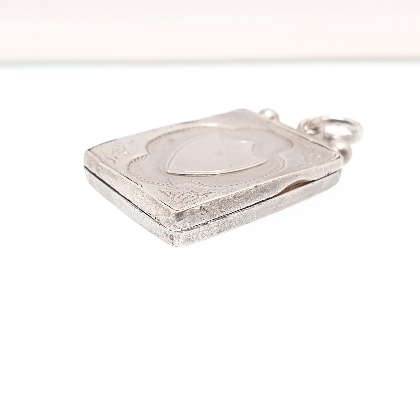 Antique Sterling Silver Locket Rectangular 1900 Hallmarked Solid 925 Shield Front Pendant Photo Vintage Jewelry Jewellery