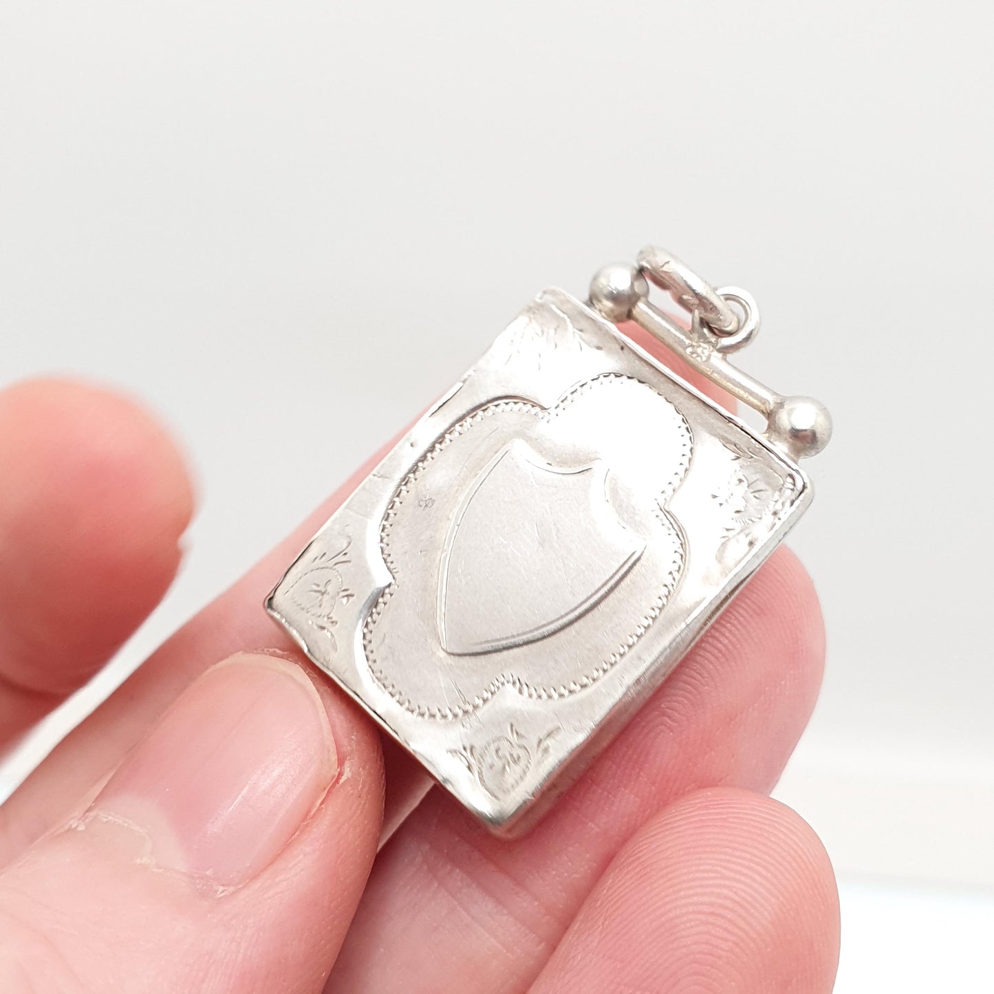 Antique Sterling Silver Locket Rectangular 1900 Hallmarked Solid 925 Shield Front Pendant Photo Vintage Jewelry Jewellery
