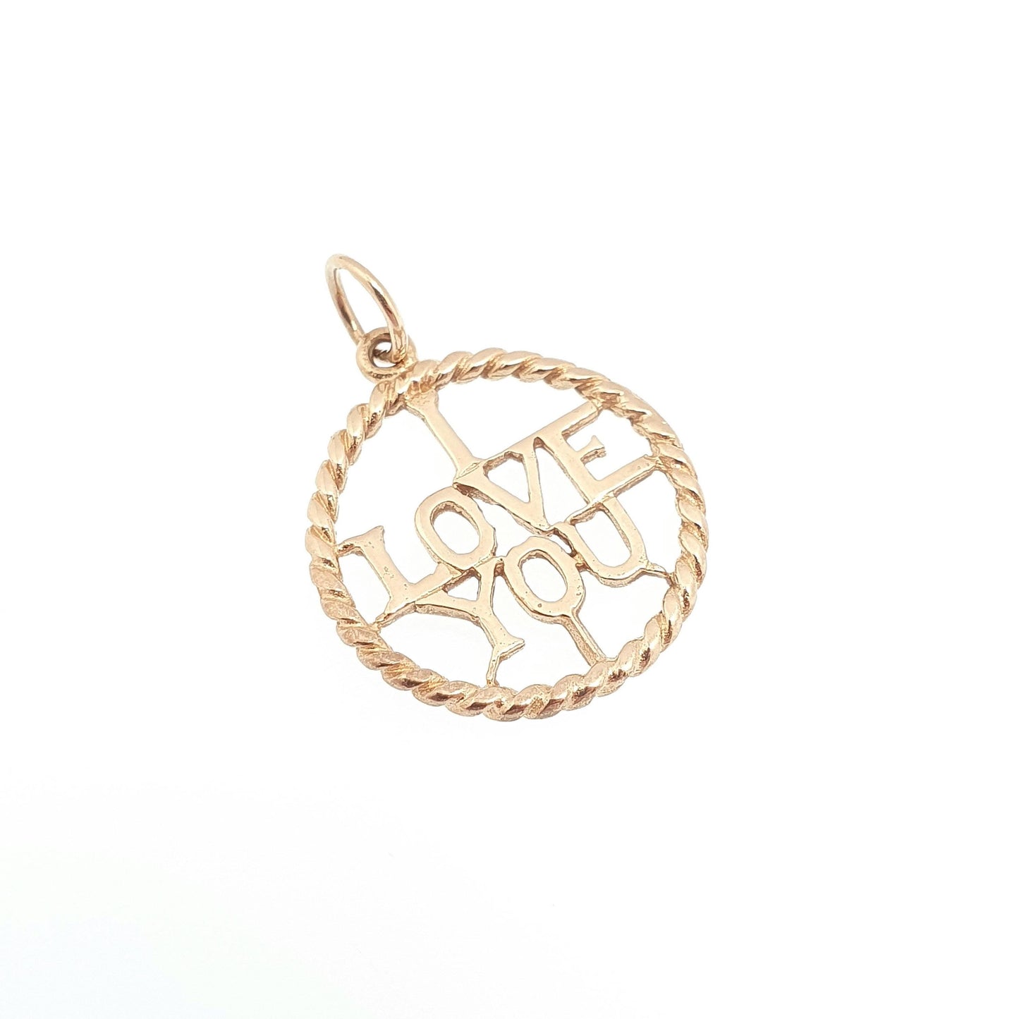 Vintage 9ct Gold I LOVE YOU Charm Pendant Solid 9k 375 Bracelet Necklace Hallmark Gift Romantic Womens Jewelry Jewellery