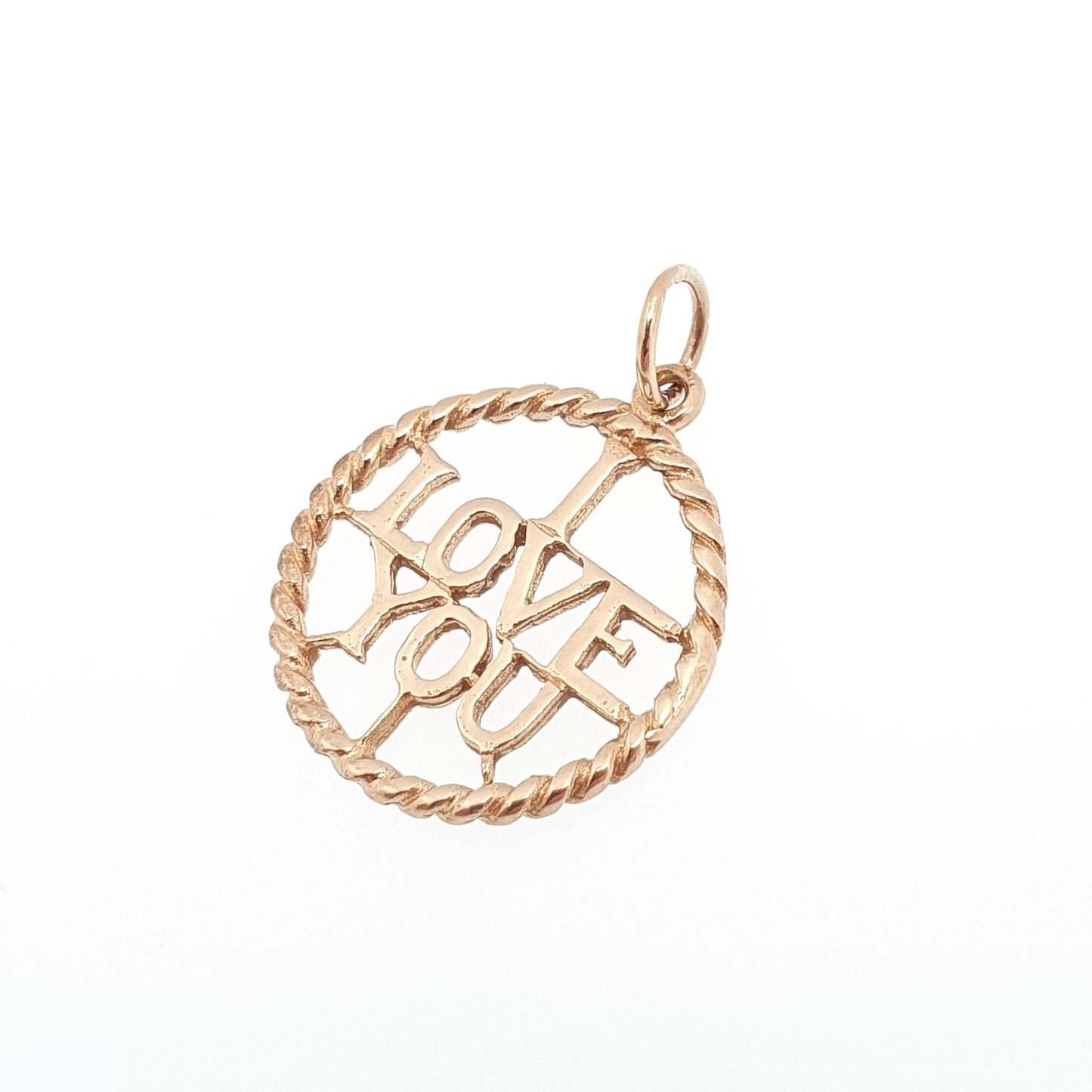 Vintage 9ct Gold I LOVE YOU Charm Pendant Solid 9k 375 Bracelet Necklace Hallmark Gift Romantic Womens Jewelry Jewellery