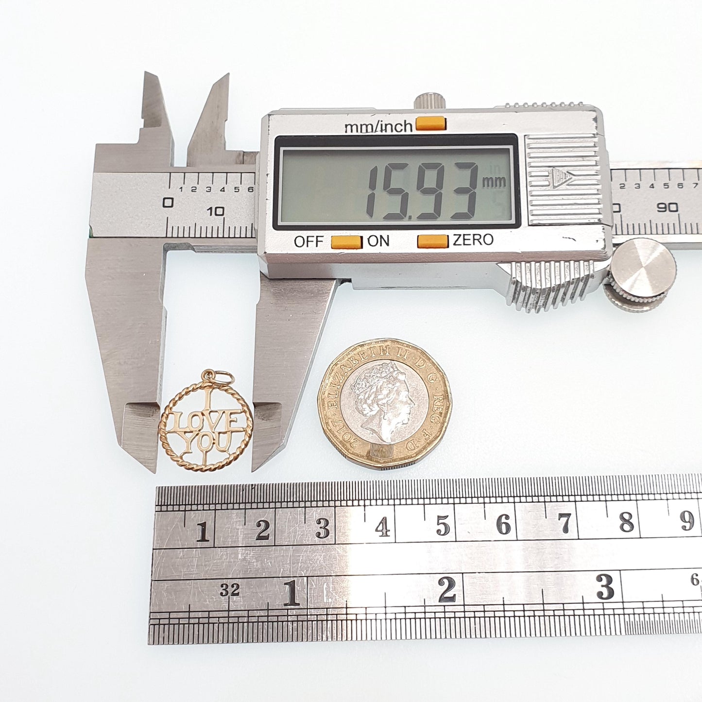 Vintage 9ct Gold I LOVE YOU Charm Pendant Solid 9k 375 Bracelet Necklace Hallmark Gift Romantic Womens Jewelry Jewellery