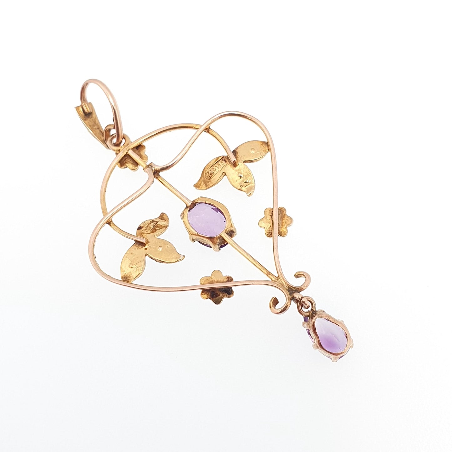 Antique 9ct Gold Amethyst Seed Pearl Pendant Necklace Brooch Edwardian Solid 375 Openwork Art Nouveau Vintage Jewellery Jewelry