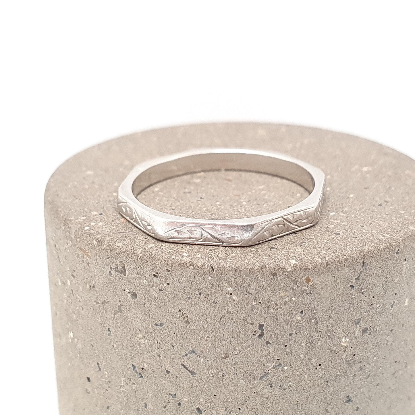 Antique Platinum Band Ring Art Deco Octagonal Wedding Bands Engraved Solid 1920s Genuine Vintage Full Band Mens Womens Jewelry