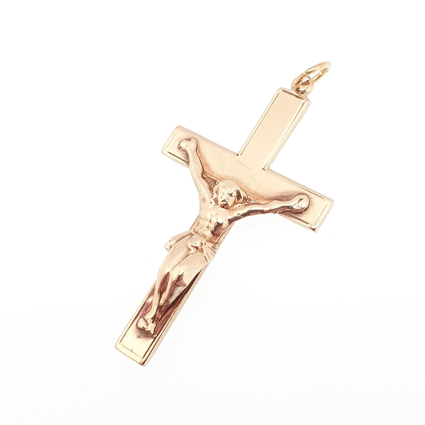 Vintage 9k 9ct Gold Jesus On The Cross Crucifix Necklace Pendant 1966 Hallmark Solid 375 Christian Religious Mens Womens Jewelry Jewellery