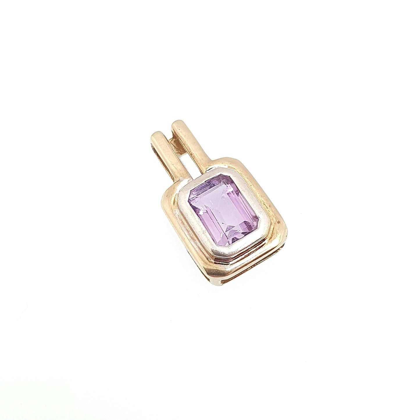Vintage 9ct Solid Gold Amethyst Pendant Heart Rectangular White Gold Border Solid 375 9k Jewellery Jewelry