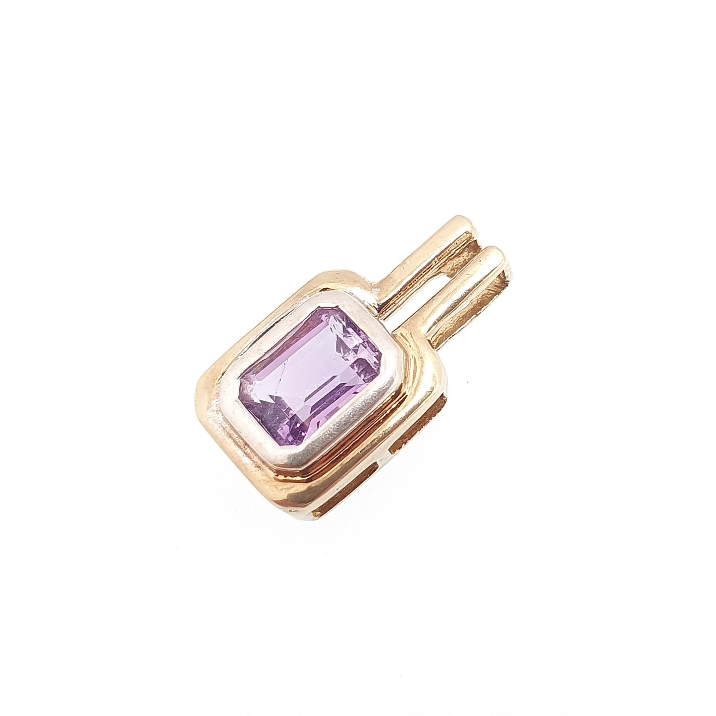 Vintage 9ct Solid Gold Amethyst Pendant Heart Rectangular White Gold Border Solid 375 9k Jewellery Jewelry