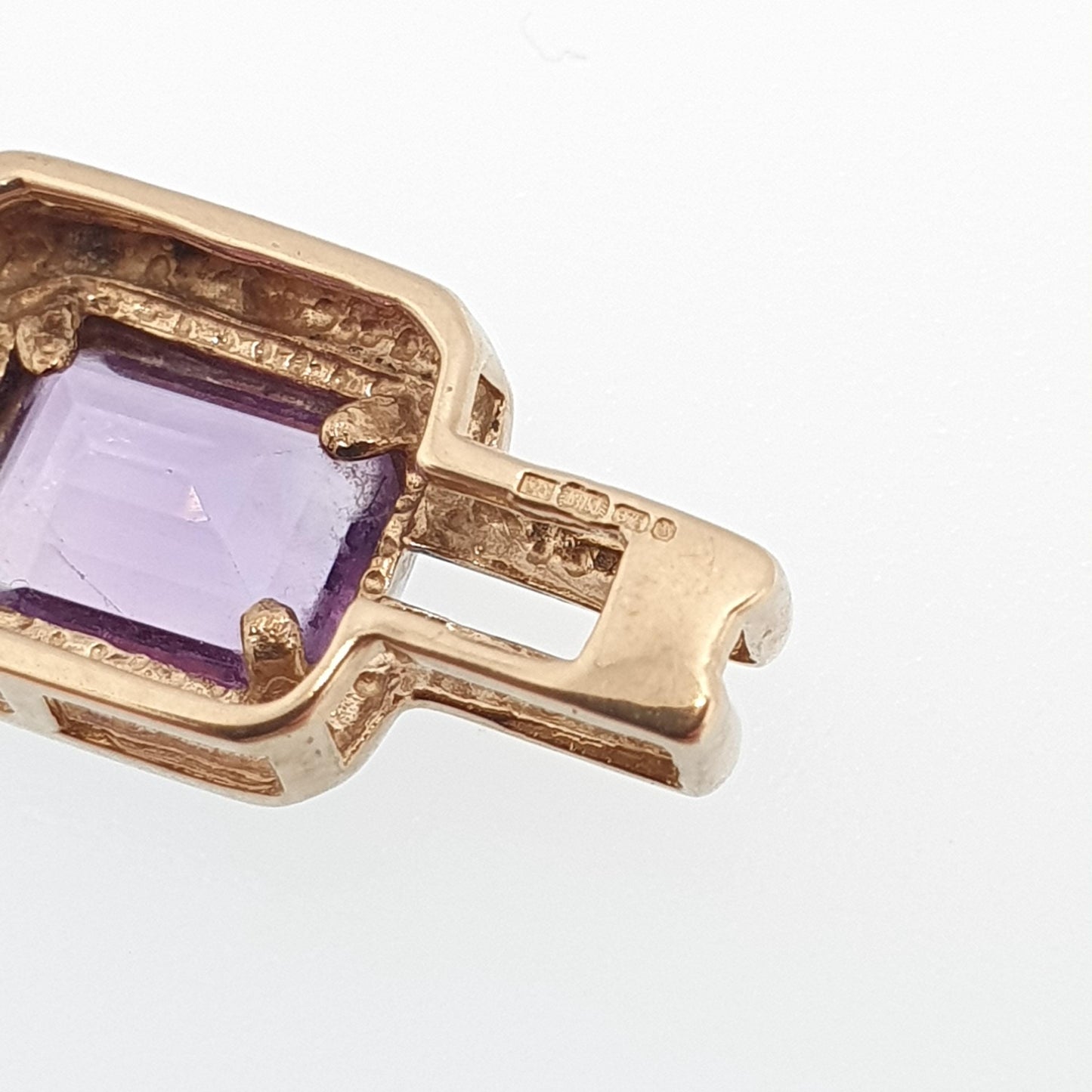 Vintage 9ct Solid Gold Amethyst Pendant Heart Rectangular White Gold Border Solid 375 9k Jewellery Jewelry