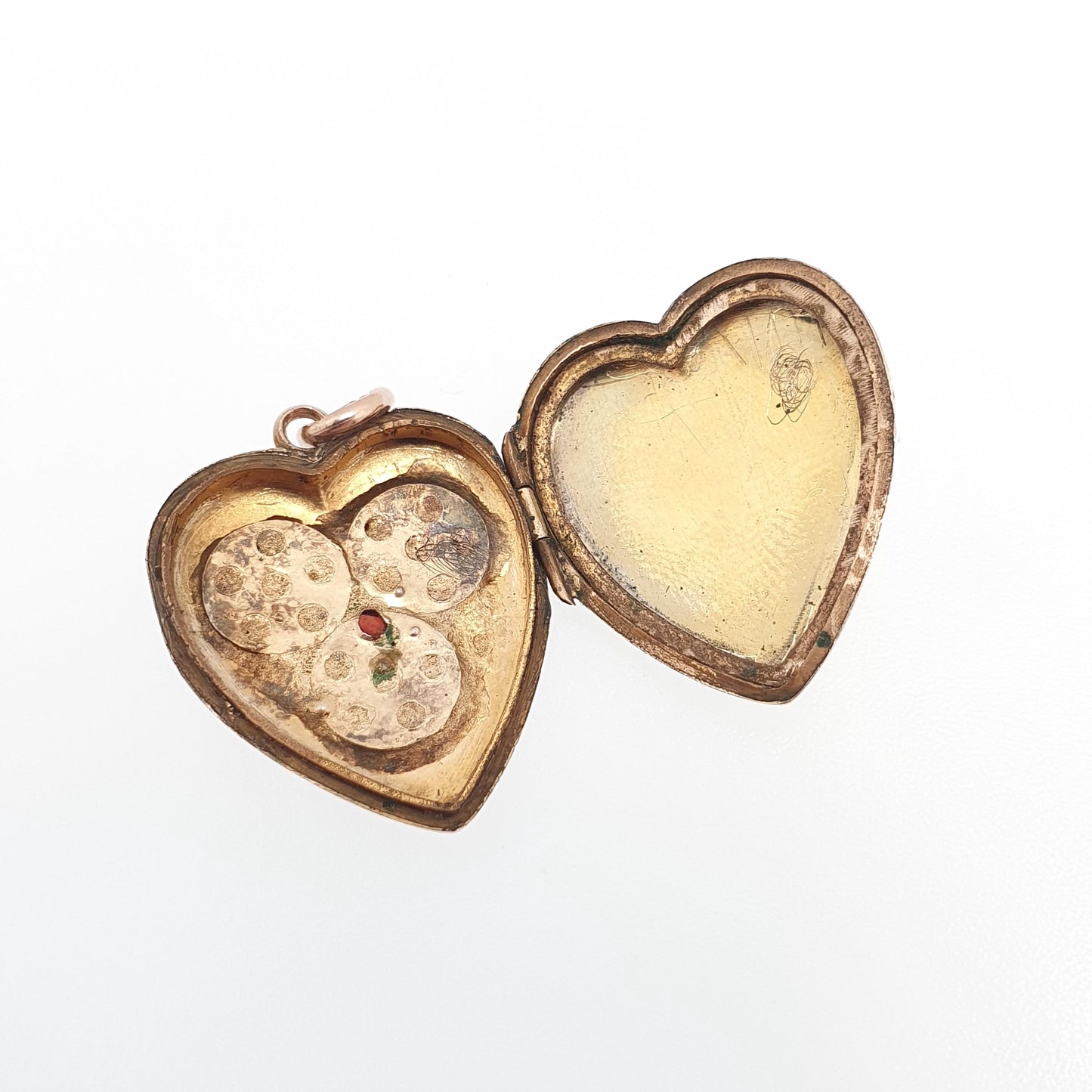 Antique 9ct 9k Gold Heart Locket Garnet & Seed Pearl Star Set Victorian Pendant Back Front Photo Vintage Jewelry Jewellery