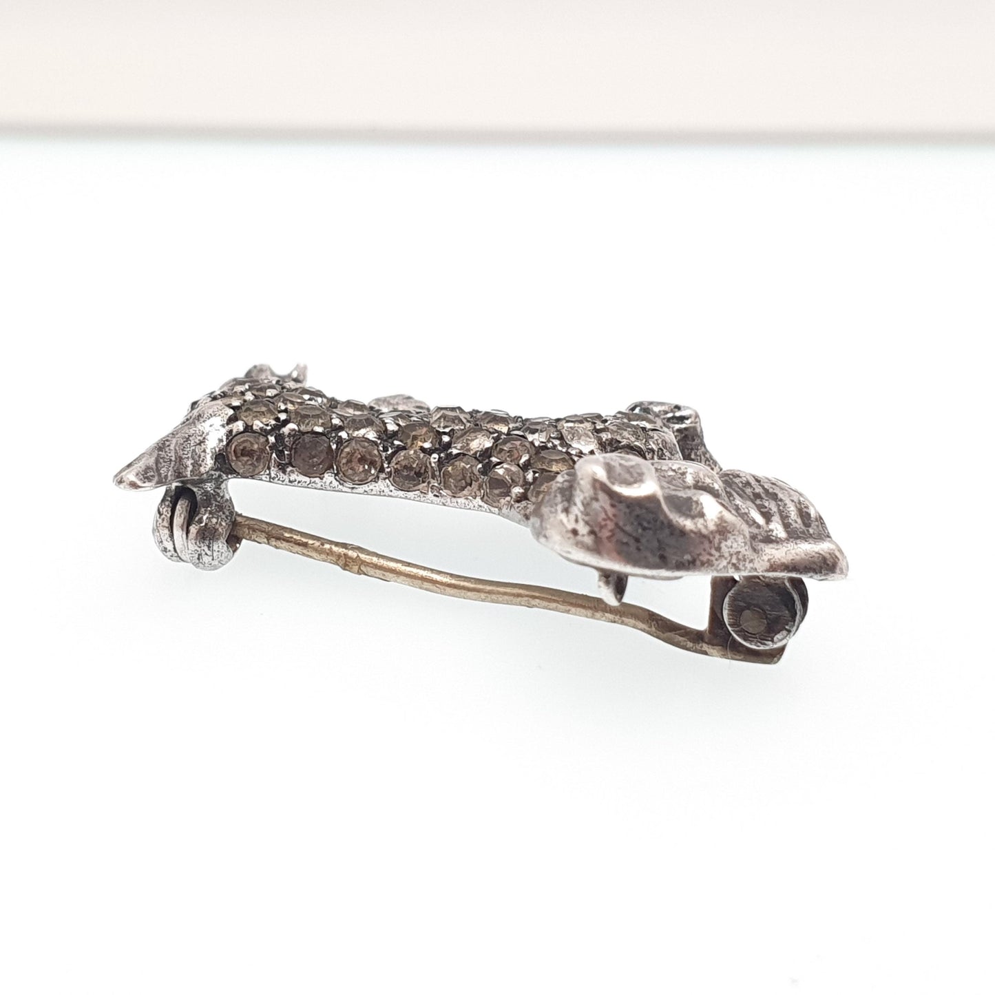 Antique Sterling Silver Schnauzer Dog Brooch Pin Diamond Paste & Ruby Pastes Art Deco Vintage Jewellery Jewelry