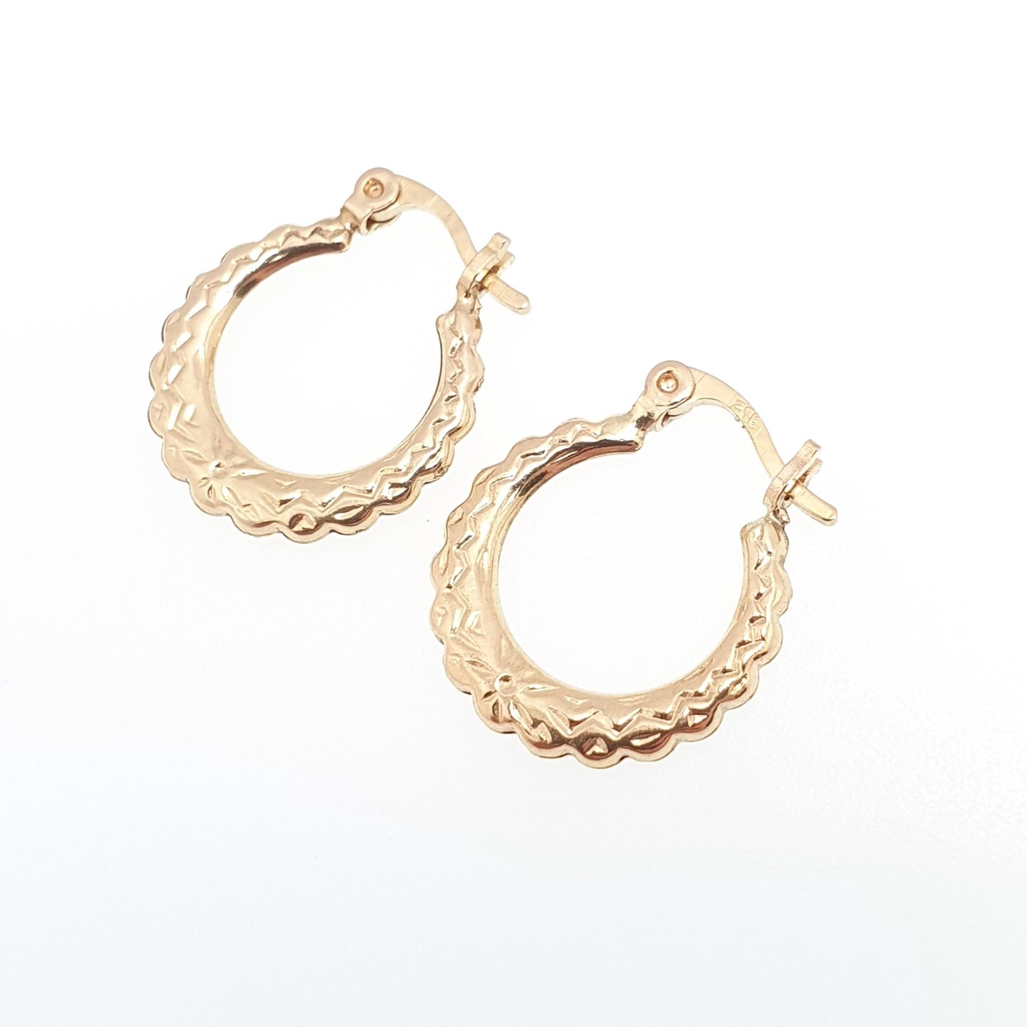 Vintage 9ct 375 Gold Faceted Hoop Earrings Gypsy Creole Yellow 9k 9 Carat 1980s Small Girls Womens Jewelry Jewellery