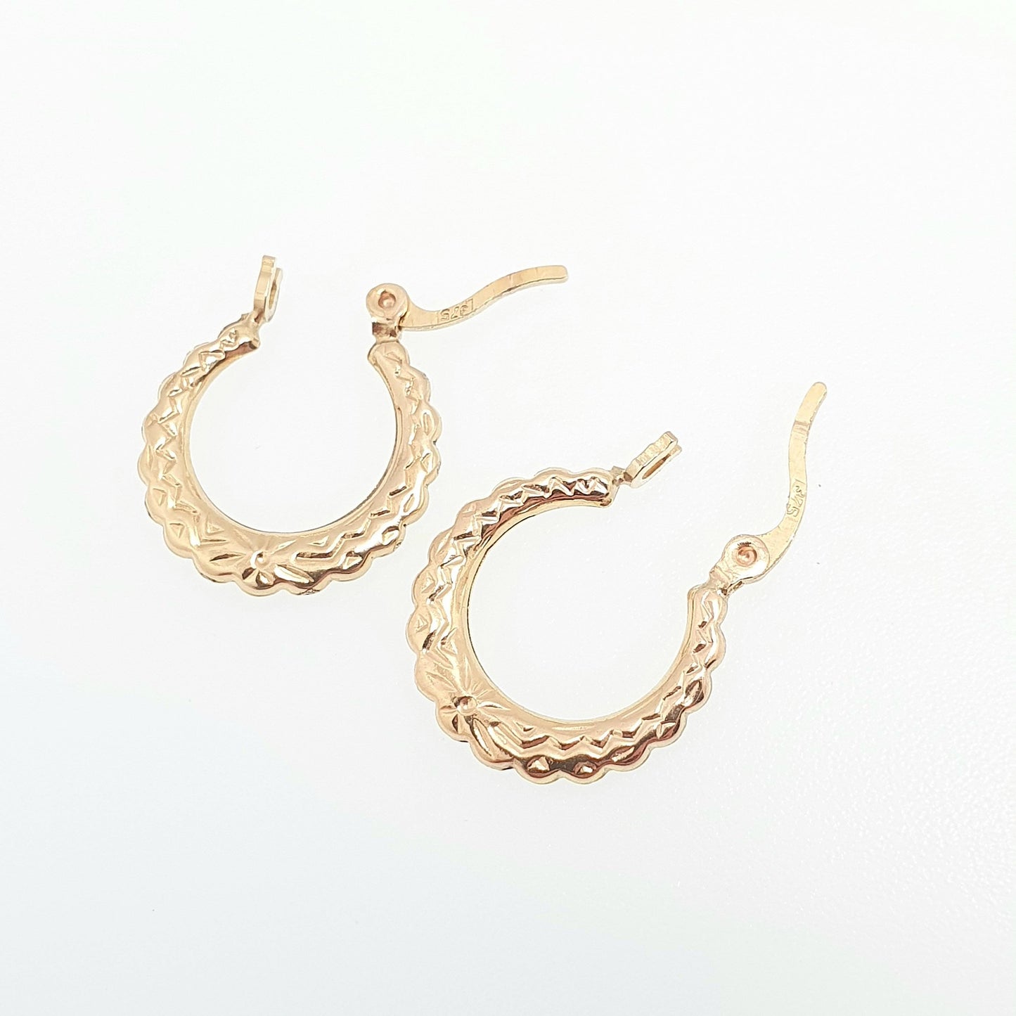 Vintage 9ct 375 Gold Faceted Hoop Earrings Gypsy Creole Yellow 9k 9 Carat 1980s Small Girls Womens Jewelry Jewellery