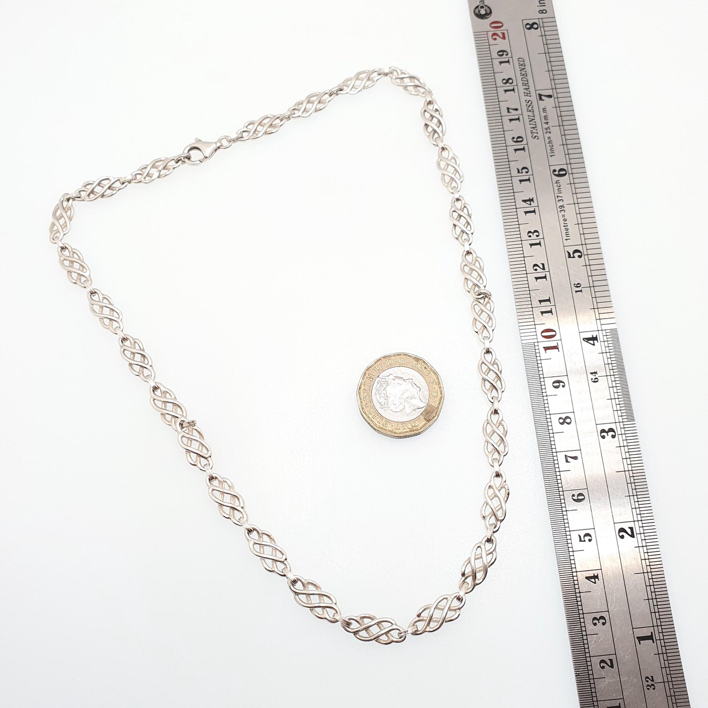 Vintage Sterling Silver Celtic Knot Chain Necklace Thick Heavy 45cm 17.7" 23.22g Solid 925 Womens Mens Jewelry Jewellery