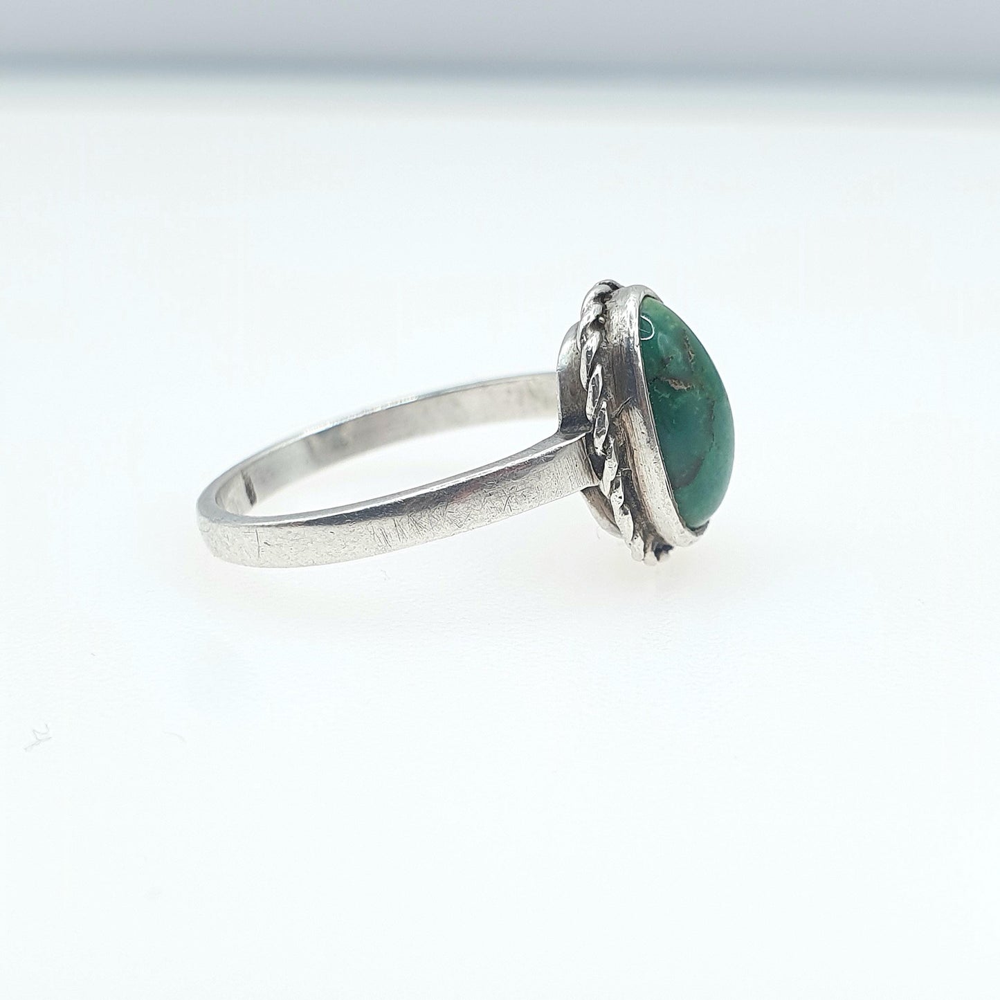 Old Vintage Solid Silver Turquoise Ring Natural Gemstone Matrix Cyan Womens Jewelry Retro Jewellery Boho