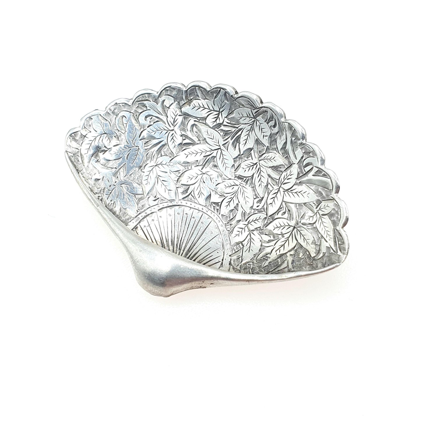 Antique Victorian Solid Silver Fan Brooch Leaf Engraved Collectable Detailed Jewelry Rare Unique Womens Men’s Jewellery