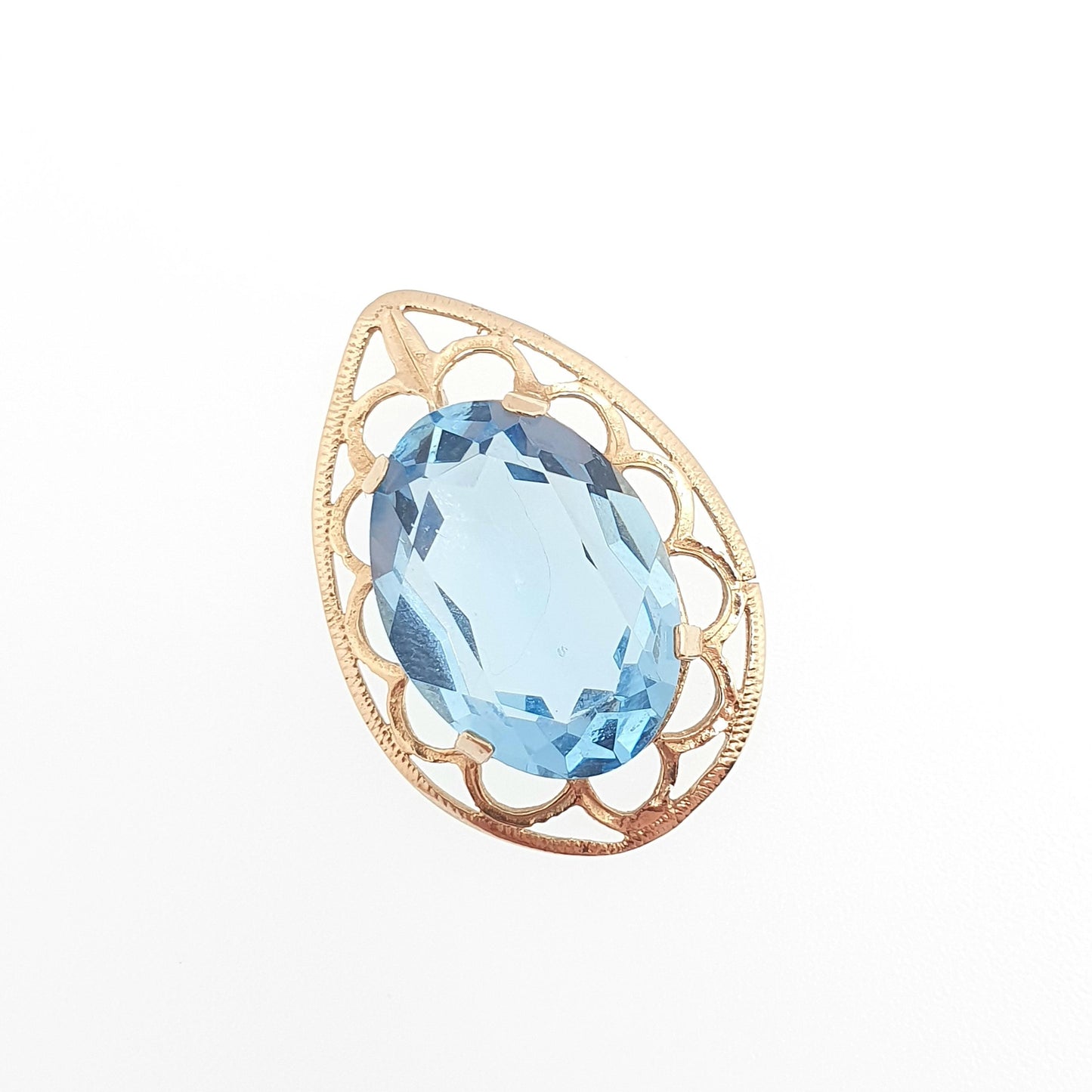 Vintage 9k 9ct Gold Aquamarine Crystal Necklace Pendant Oval Cut Solid 375 Gemstone Cute Sky Blue Retro Womens Ladies Jewelry Jewellery