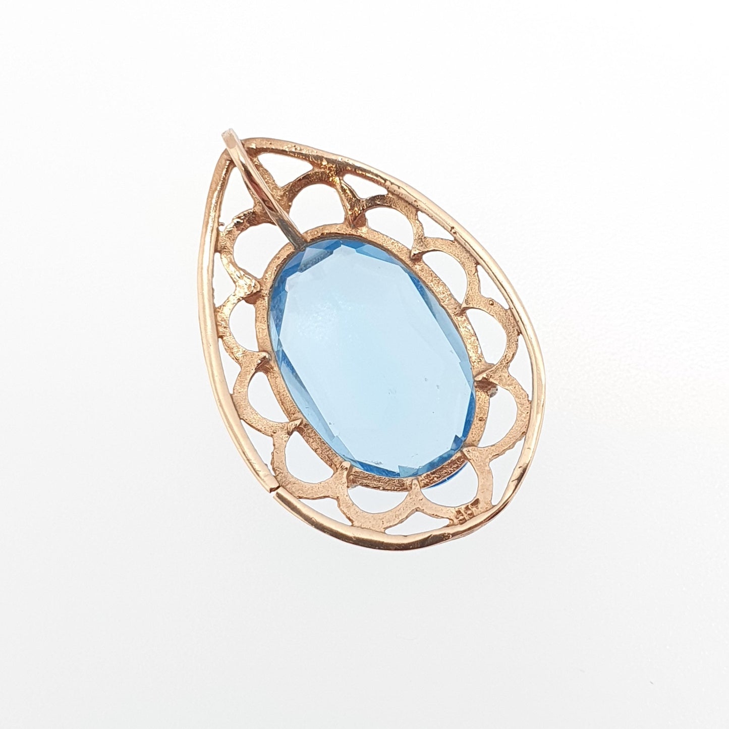 Vintage 9k 9ct Gold Aquamarine Crystal Necklace Pendant Oval Cut Solid 375 Gemstone Cute Sky Blue Retro Womens Ladies Jewelry Jewellery