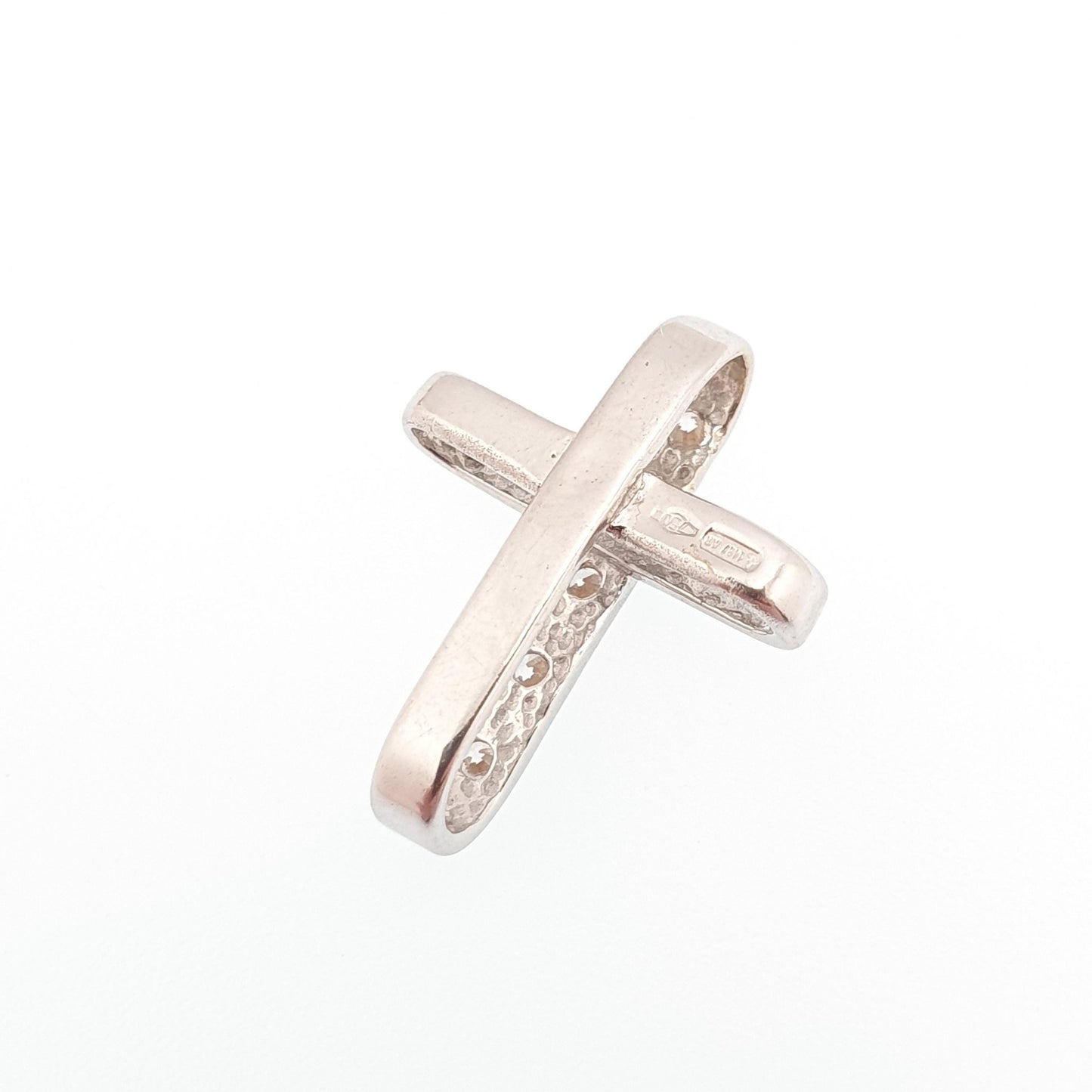 Vintage 18ct White Gold Diamond Cross Pendant Crucifix Necklace Natural Brilliant Cut  Solid 750 18k 18kt Italian Jewelry