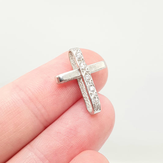 Vintage 18ct White Gold Diamond Cross Pendant Crucifix Necklace Natural Brilliant Cut  Solid 750 18k 18kt Italian Jewelry