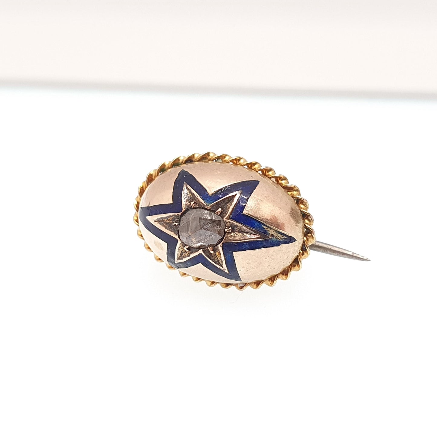 Antique 14k Gold Diamond Star Brooch Blue Enamel Rose Cut Solid 14kt 585 Victorian Pin Celestial Vintage Jewellery Jewelry