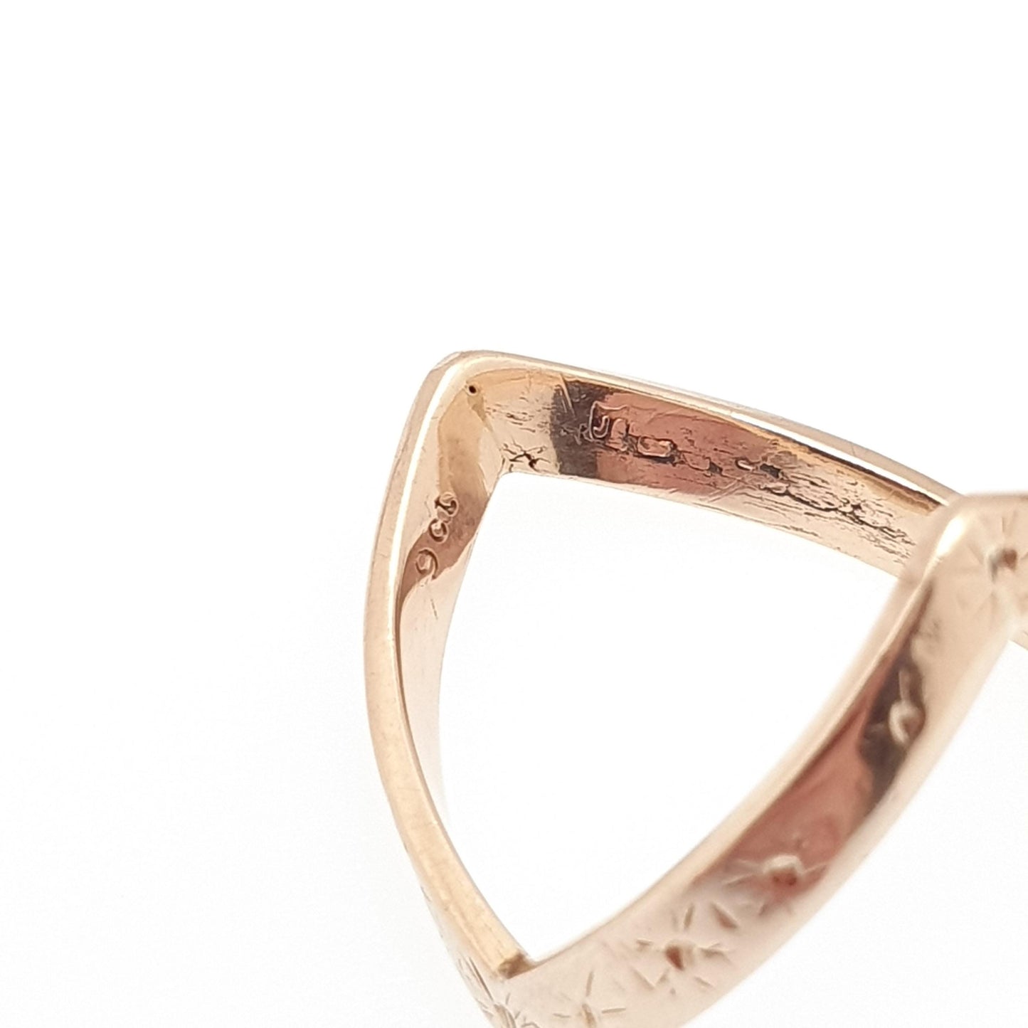 Vintage 9ct 9k Gold Wishbone Ring Star Engraved Solid 375 Yellow Double Point V Shape Womens Jewelry Jewellery