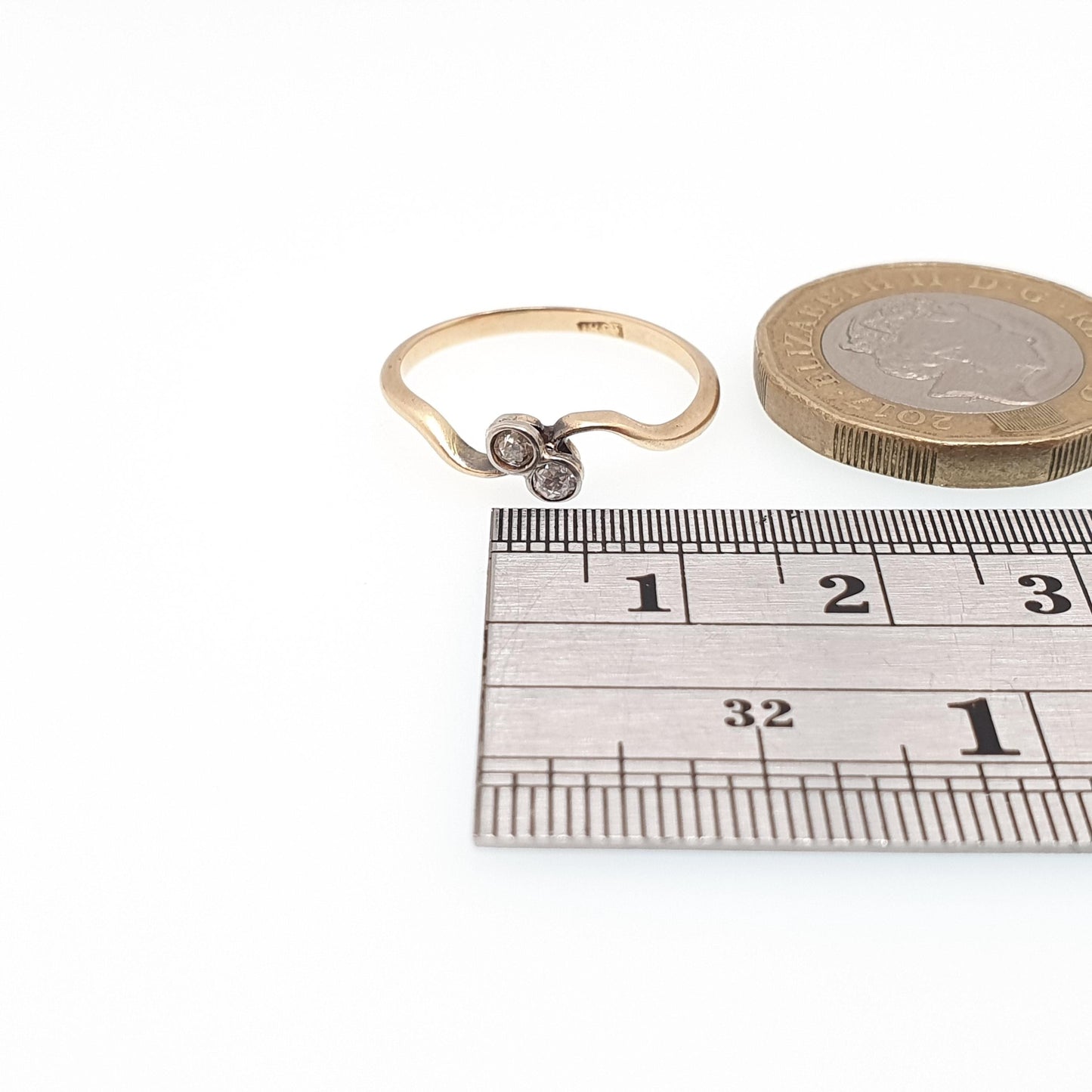 Antique 18k 18ct Gold Diamond Ring Toi Et Moi Old Cut Crossover Solid 750 Two Stone Wedding Vintage Jewelry Jewellery
