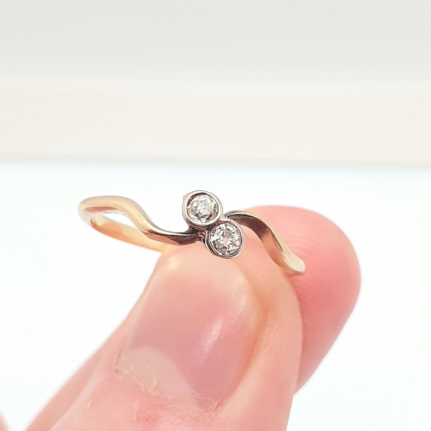 Antique 18k 18ct Gold Diamond Ring Toi Et Moi Old Cut Crossover Solid 750 Two Stone Wedding Vintage Jewelry Jewellery