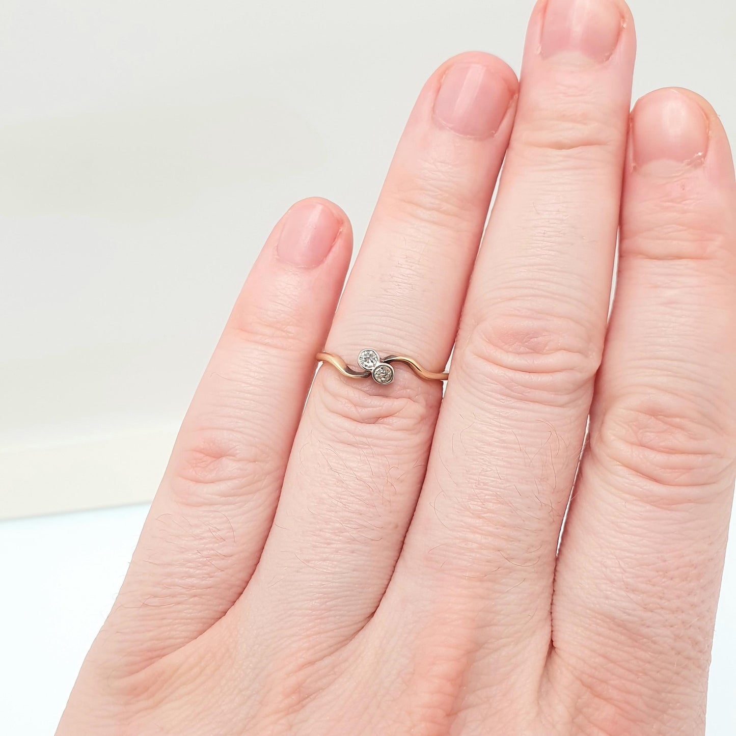 Antique 18k 18ct Gold Diamond Ring Toi Et Moi Old Cut Crossover Solid 750 Two Stone Wedding Vintage Jewelry Jewellery