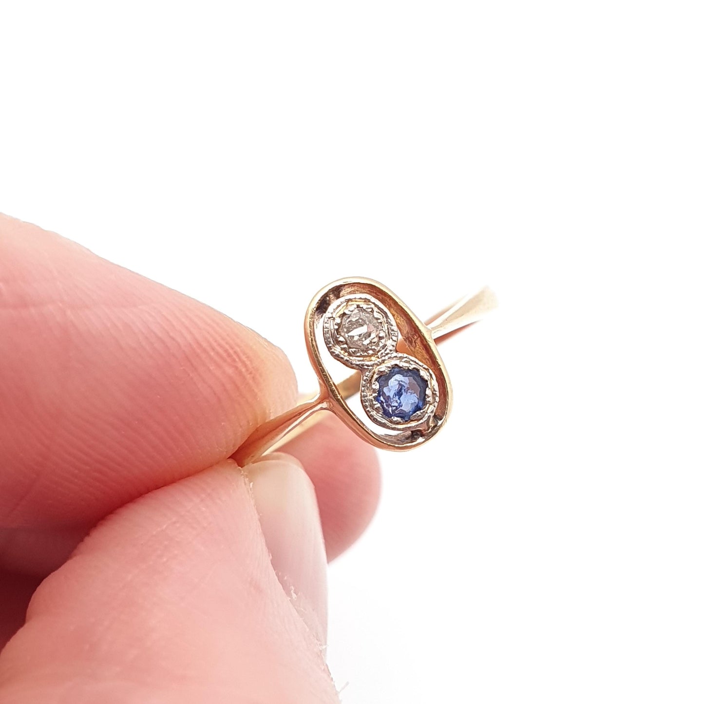 Antique Sapphire & Diamond Ring 18k 18ct Gold Art Deco Natural Gemstones 1920s Solid 750 Vintage Jewelry Jewellery