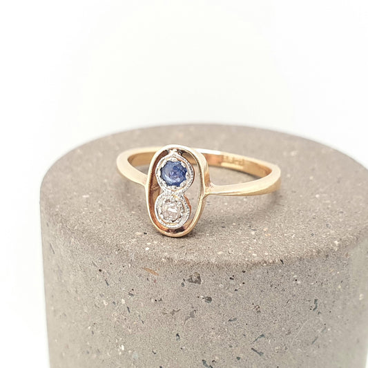 Antique Sapphire & Diamond Ring 18k 18ct Gold Art Deco Natural Gemstones 1920s Solid 750 Vintage Jewelry Jewellery