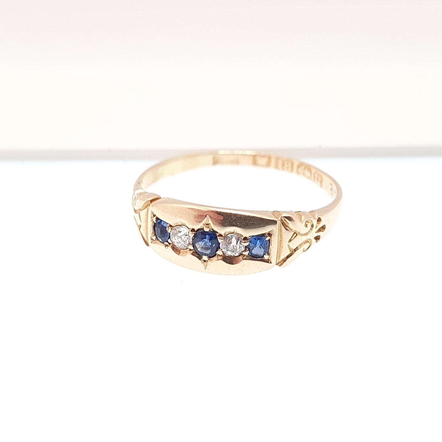 Antique 18ct Gold Sapphire & Diamond Ring Victorian Solid 18k 750 1894 Hallmark Five Gemstone Vintage Jewelry Jewellery