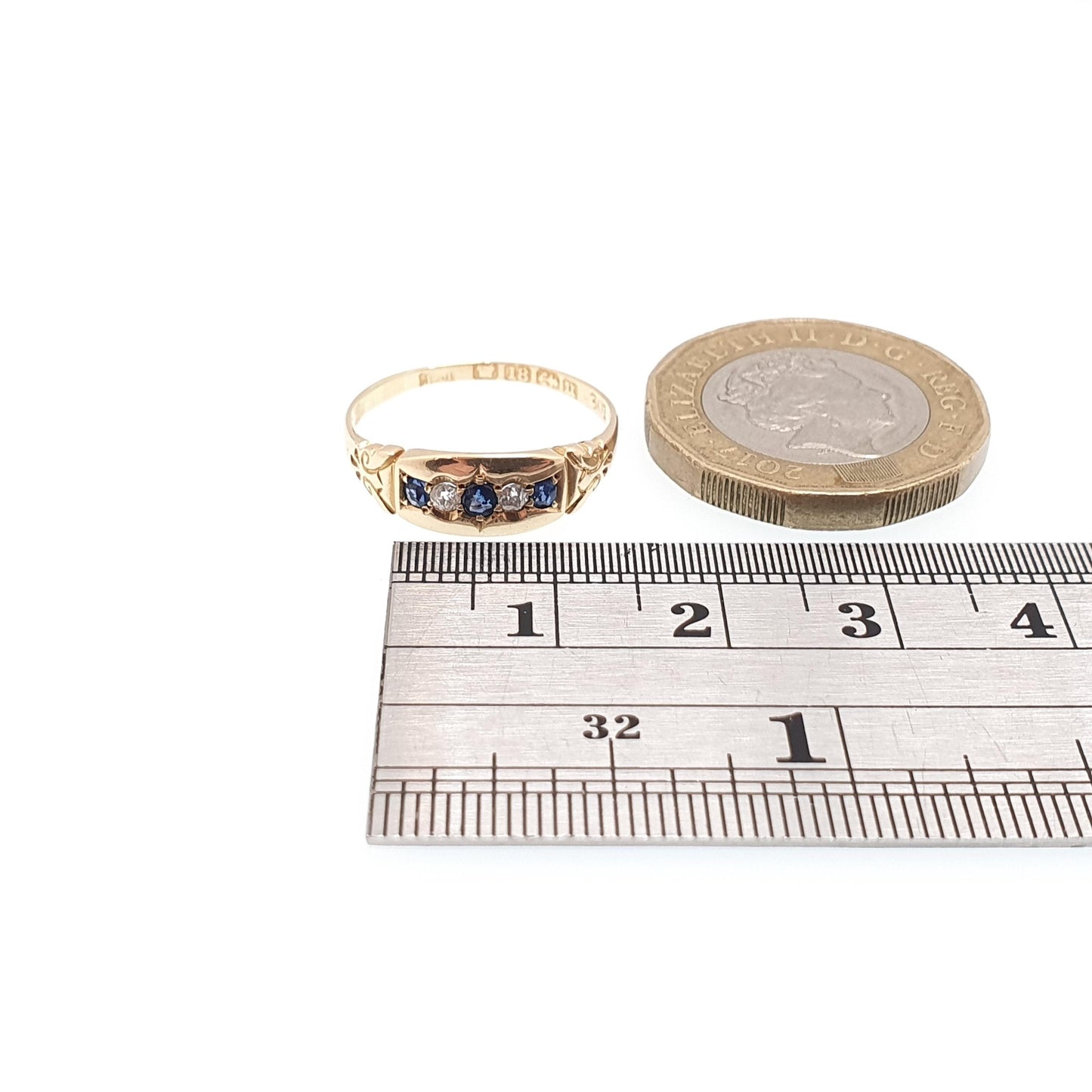 Antique 18ct Gold Sapphire & Diamond Ring Victorian Solid 18k 750 1894 Hallmark Five Gemstone Vintage Jewelry Jewellery