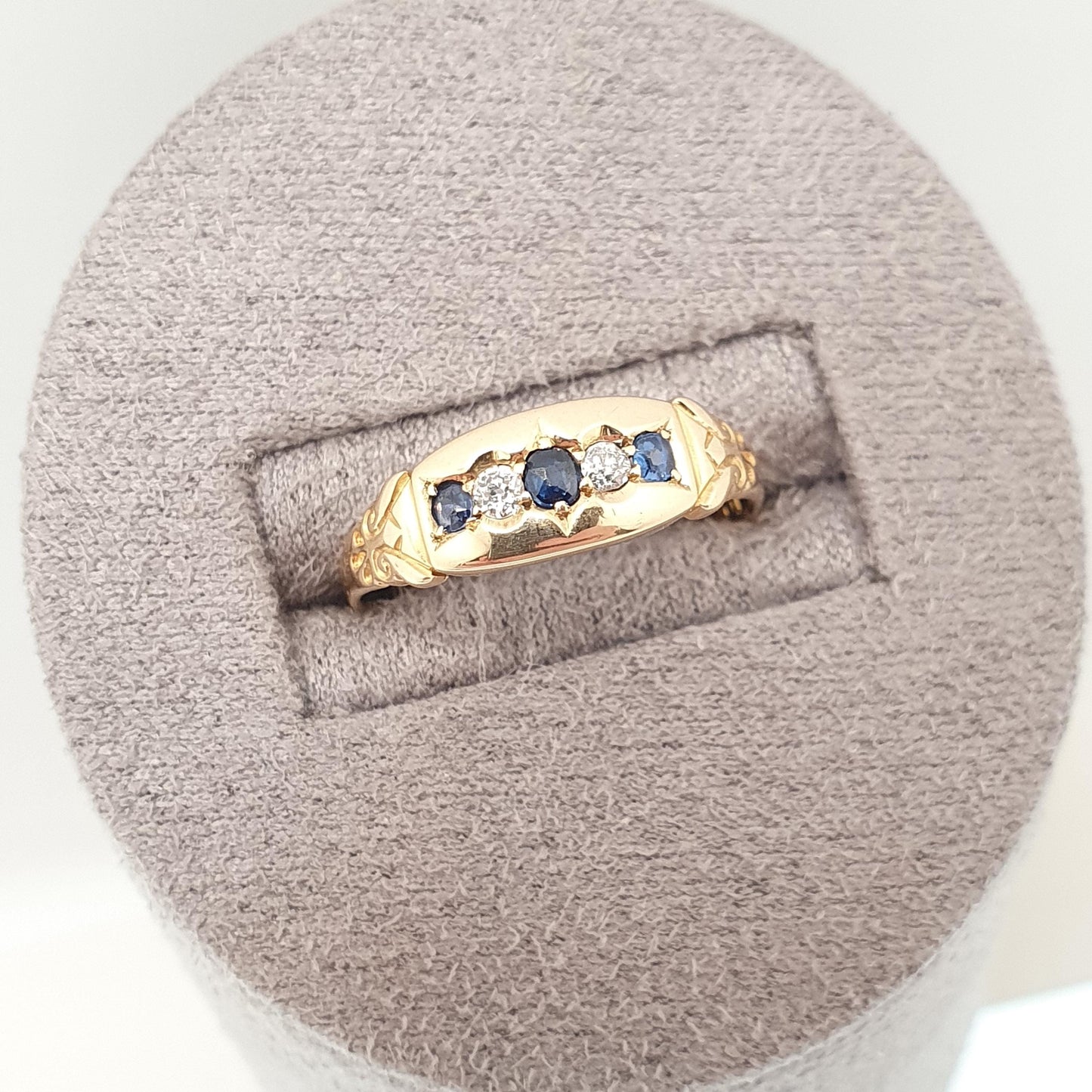 Antique 18ct Gold Sapphire & Diamond Ring Victorian Solid 18k 750 1894 Hallmark Five Gemstone Vintage Jewelry Jewellery