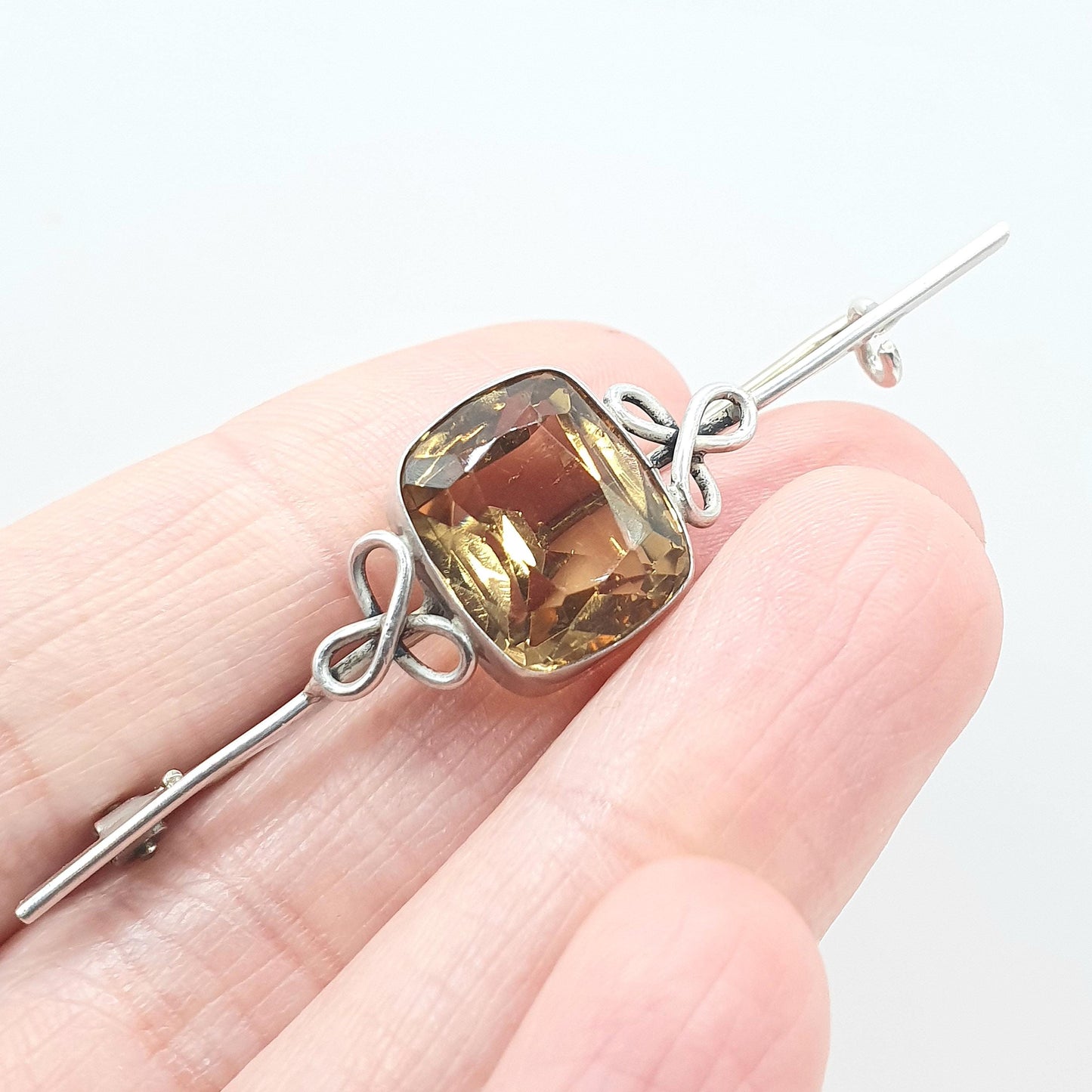 Antique Victorian Solid Silver Natural Citrine Brooch Rectangular Cut Orange Quartz Gemstone Jewelry Jewellery