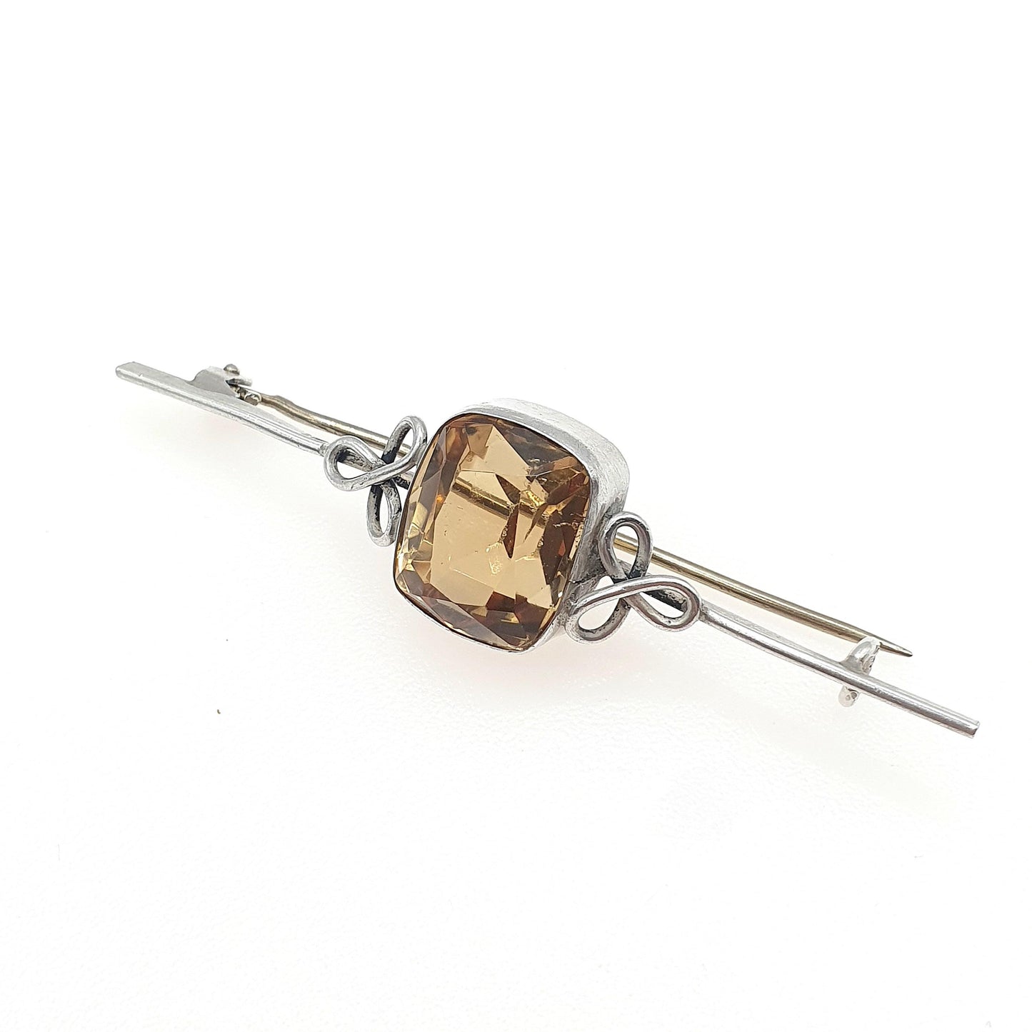 Antique Victorian Solid Silver Natural Citrine Brooch Rectangular Cut Orange Quartz Gemstone Jewelry Jewellery
