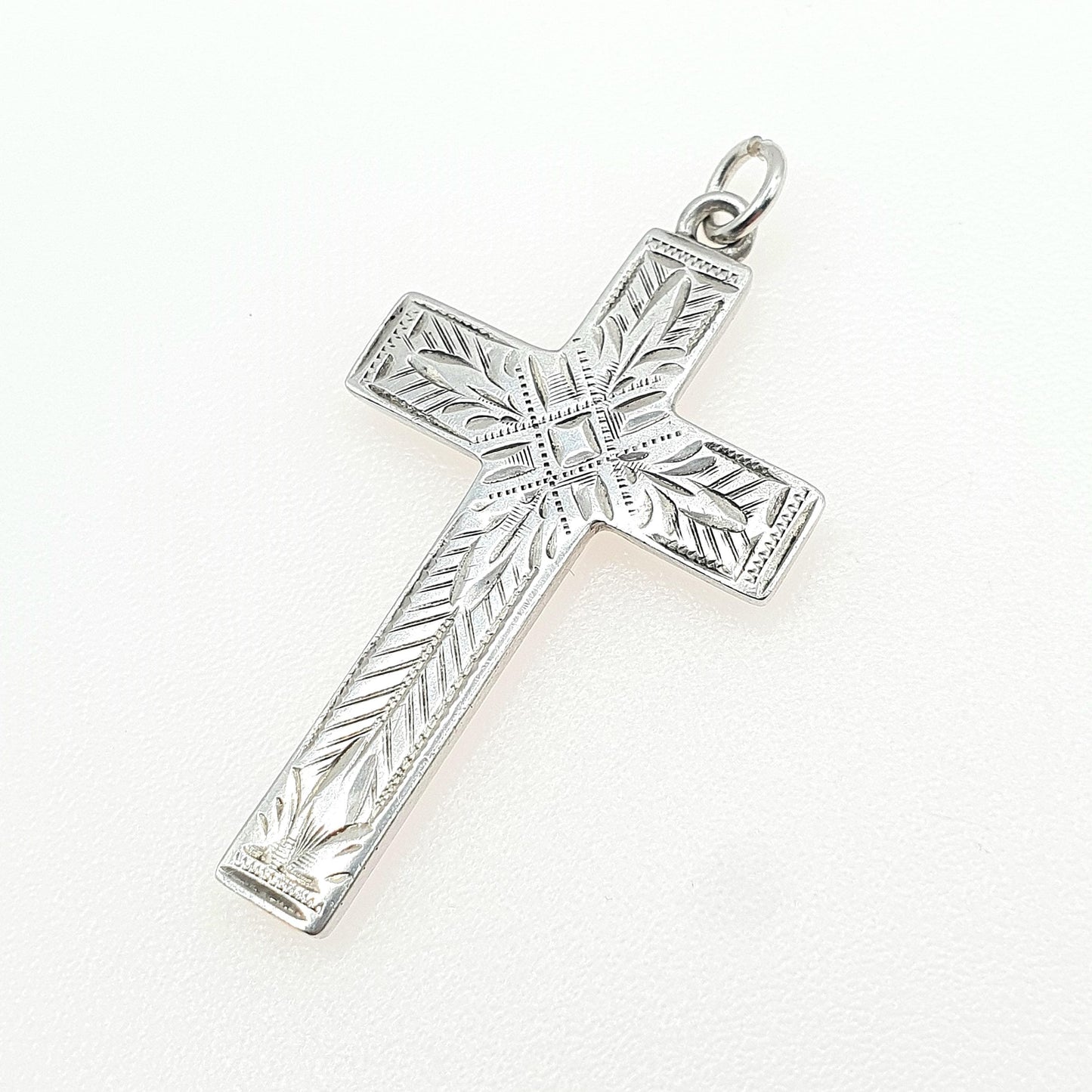 Antique Sterling Silver Crucifix Cross Pendant Engraved Face Catholic Christian Religious  Jewellery Jewelry Vintage Womens Mens