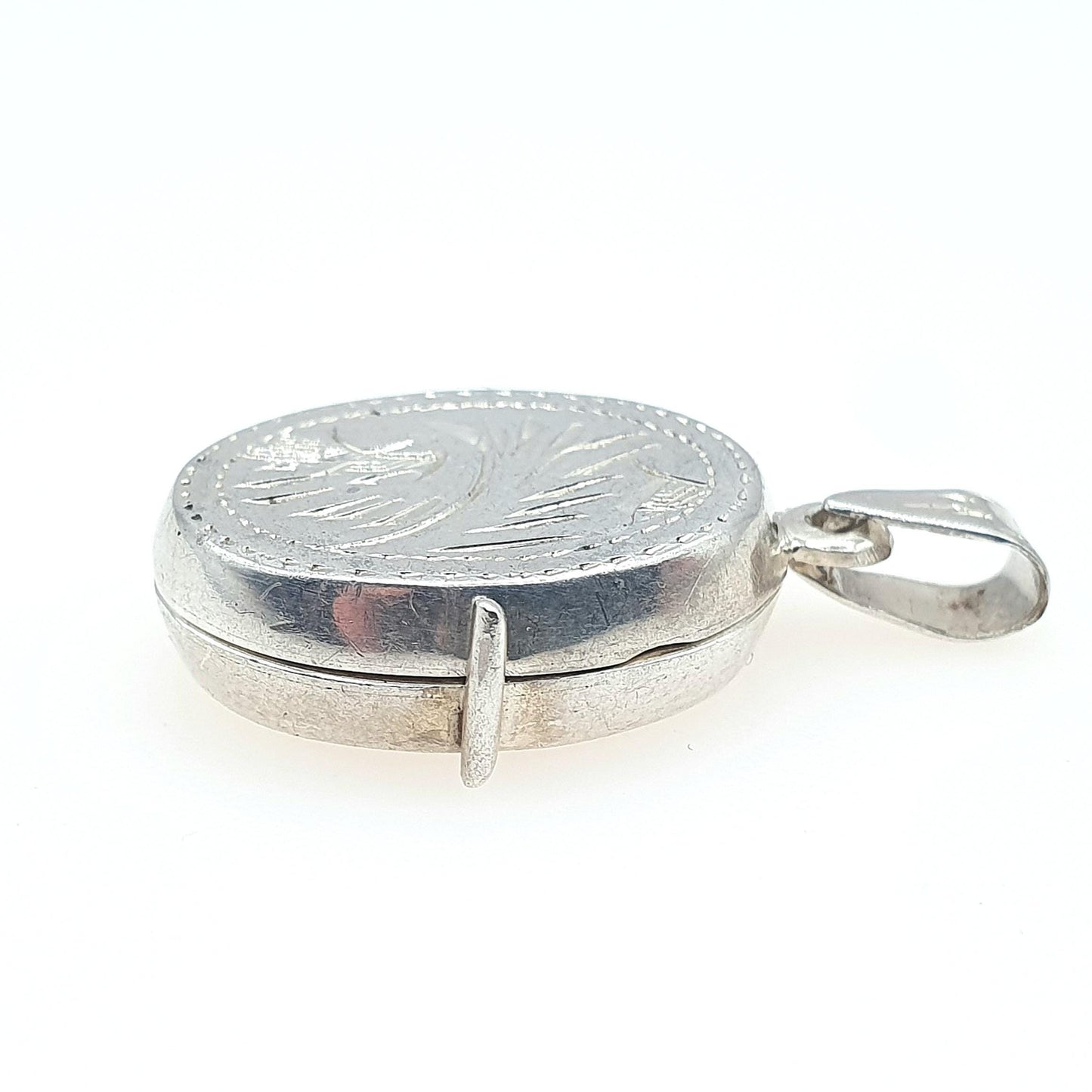 Vintage Sterling Silver Oval Locket Small Engraved on Both Faces Cute Picture Photo Pendant Necklace Womens Jewellery Jewelry Mens