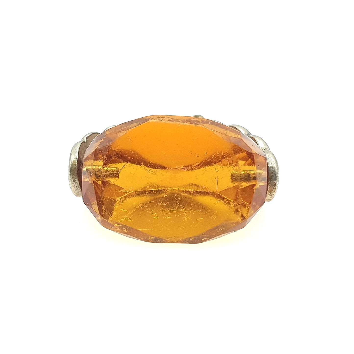 Antique Victorian Citrine Paste Spinner Fob Pendant Curb Link Frame Orange Glass Base Metal Necklace Vintage Men’s Jewellery Jewelry