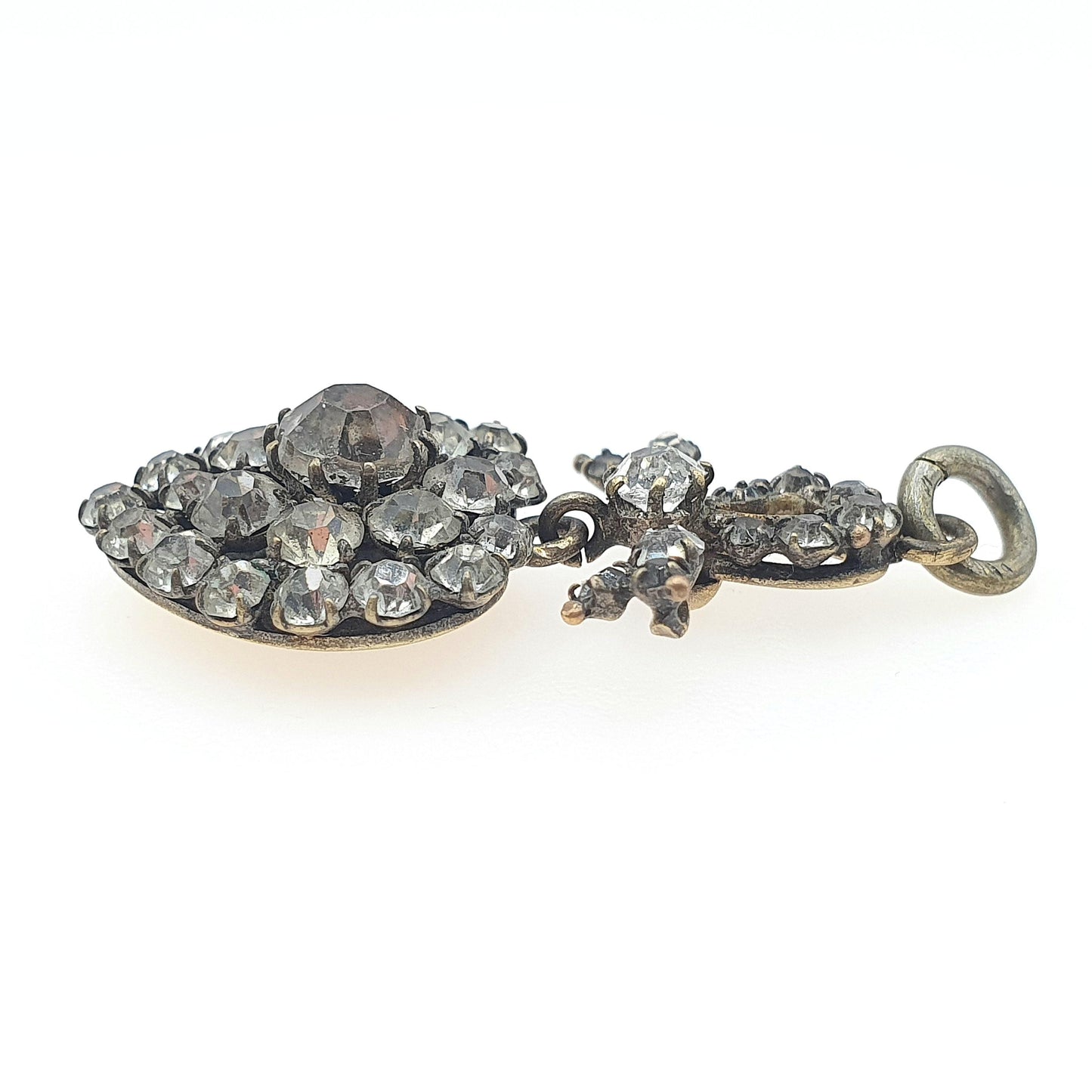 Antique Victorian Diamond Paste Heart and Bow Pendant Necklace Puffer Sparkly Vintage Womens Jewellery Jewelry