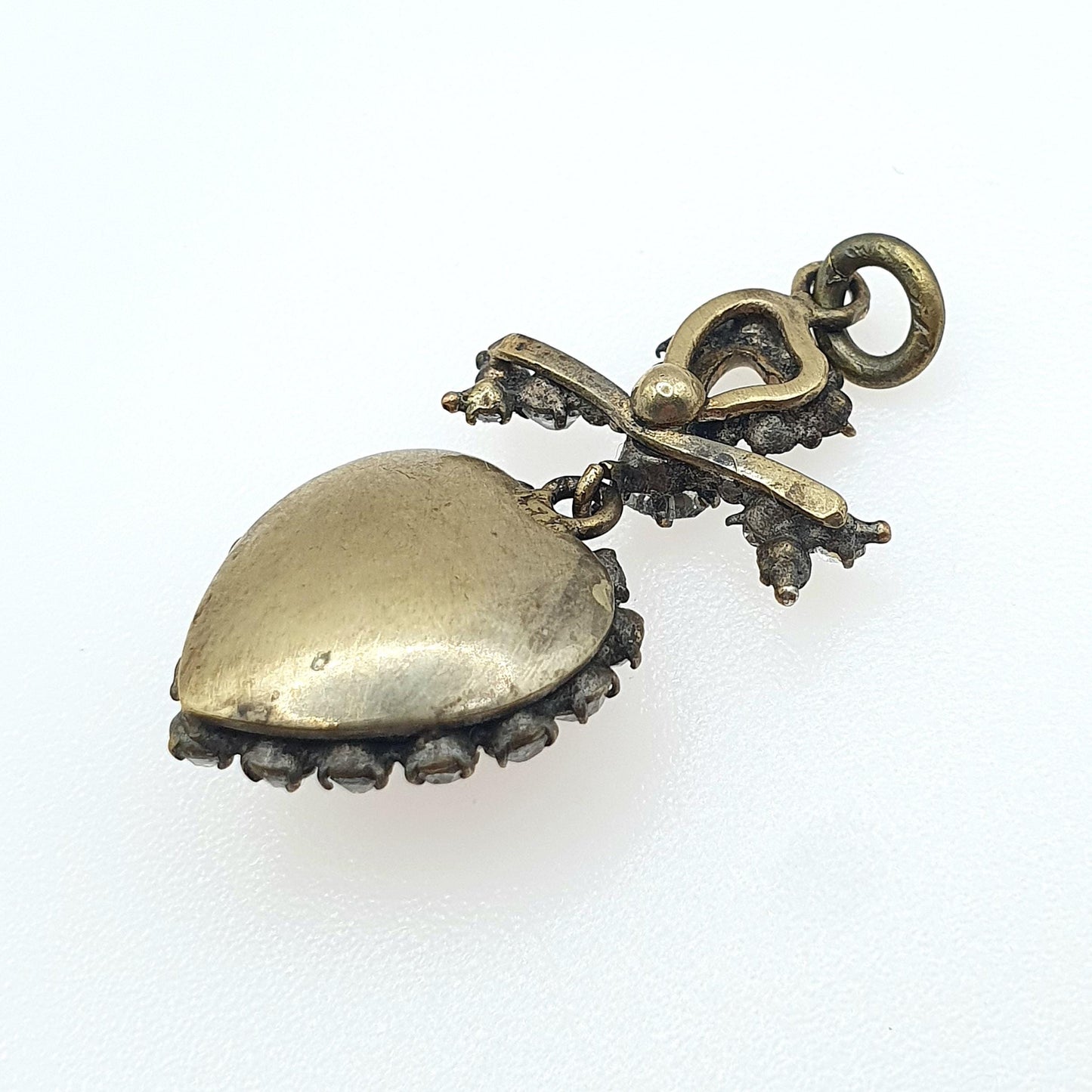 Antique Victorian Diamond Paste Heart and Bow Pendant Necklace Puffer Sparkly Vintage Womens Jewellery Jewelry