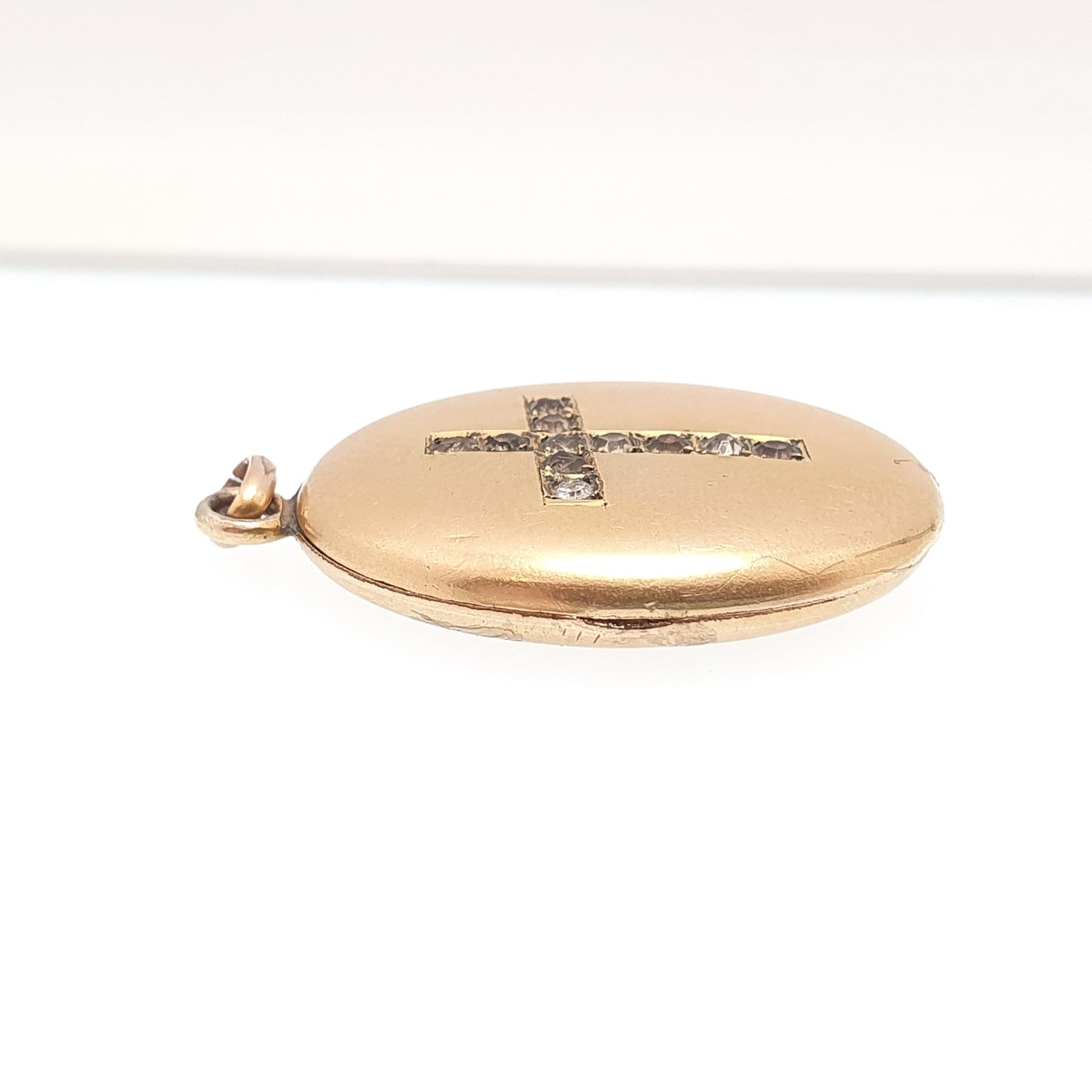Antique 9ct Gold Cased Crucifix Paste Locket Necklace Pendant 9k Victorian Thick Rolled Gold Filled Cross Pastes Vintage Jewellery Jewelry