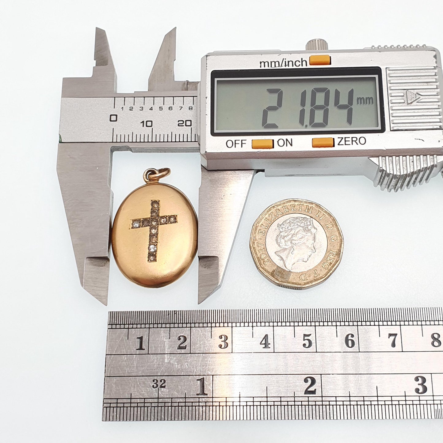 Antique 9ct Gold Cased Crucifix Paste Locket Necklace Pendant 9k Victorian Thick Rolled Gold Filled Cross Pastes Vintage Jewellery Jewelry