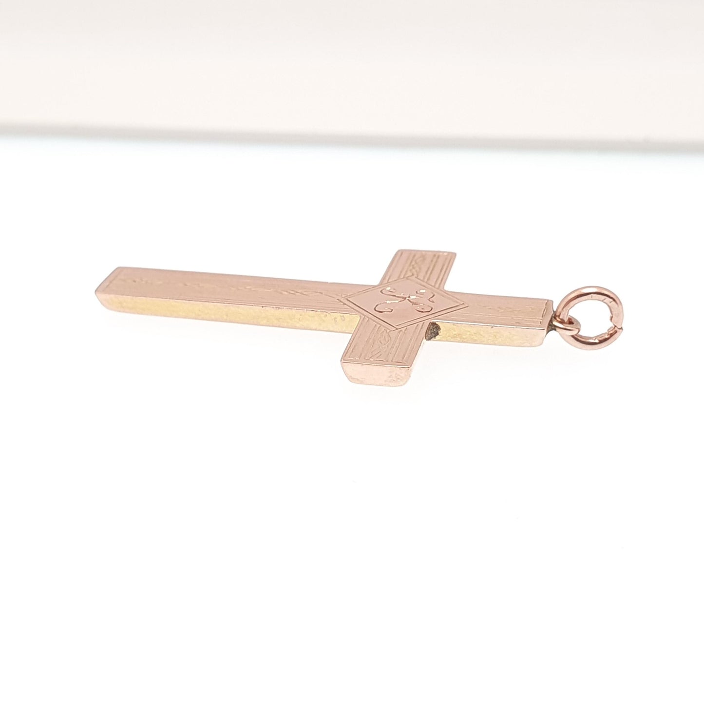 Antique 9ct 9k Rose Gold "K" Initial Letter Crucifix Necklace Cross Pendant Art Deco 1920s Solid 9kt Vintage Womens Mens Jewellery Jewelry