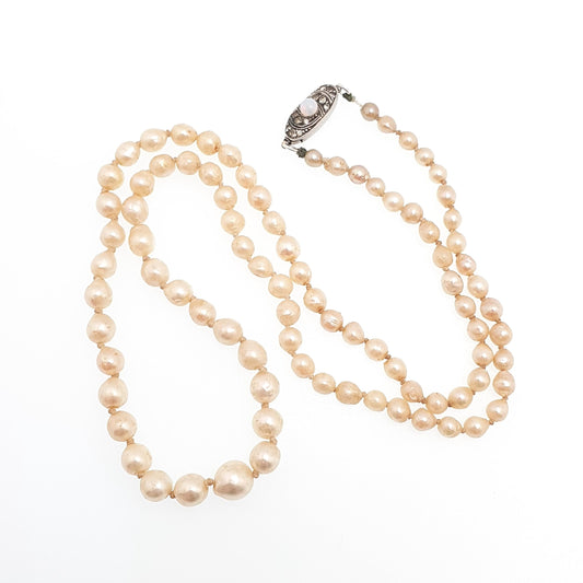 Antique Cultured Pearl Necklace Solid Silver Paste Clasp Art Deco 51cm 20" 14.06g Real Genuine Pearls Vintage 1920s Jewelry
