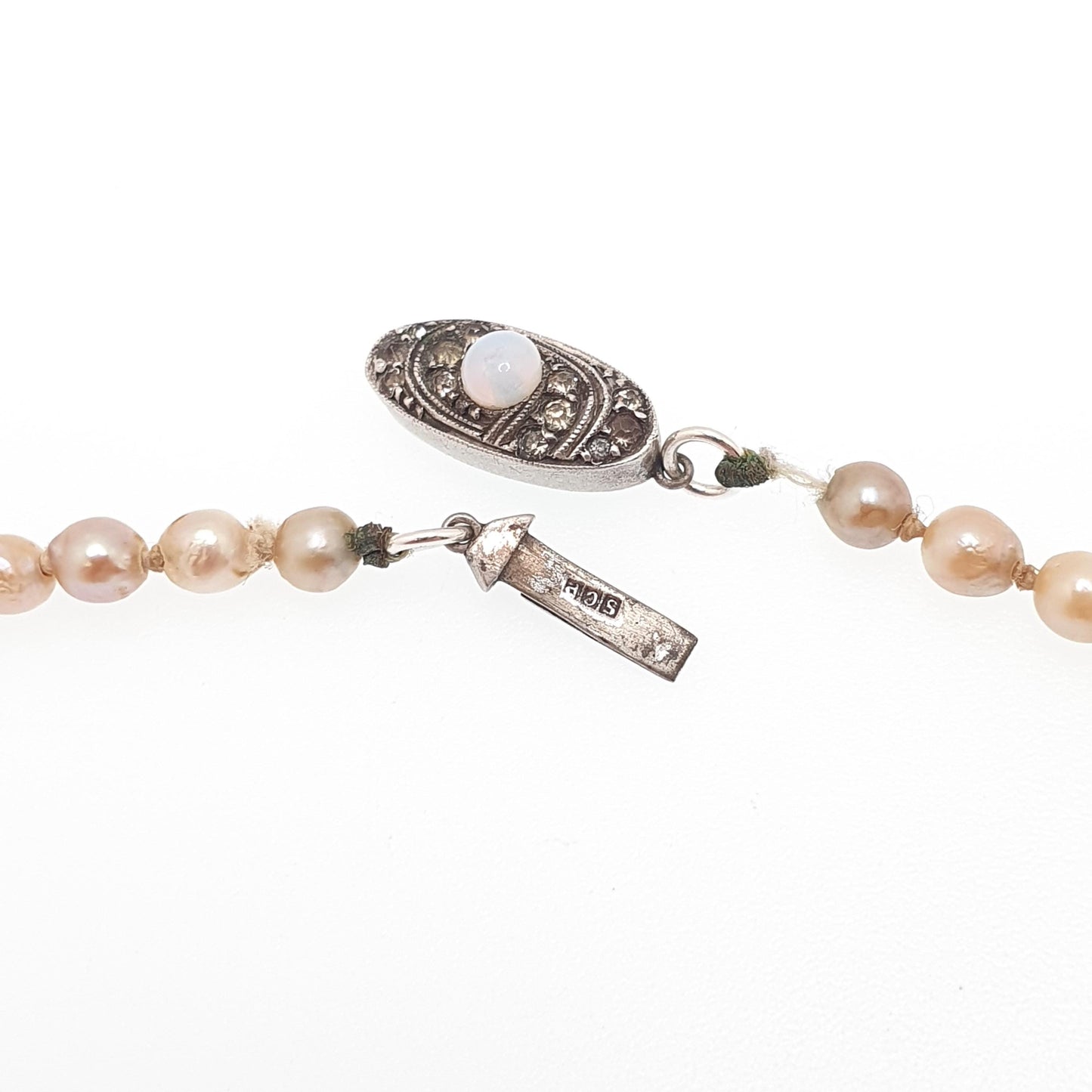 Antique Cultured Pearl Necklace Solid Silver Paste Clasp Art Deco 51cm 20" 14.06g Real Genuine Pearls Vintage 1920s Jewelry