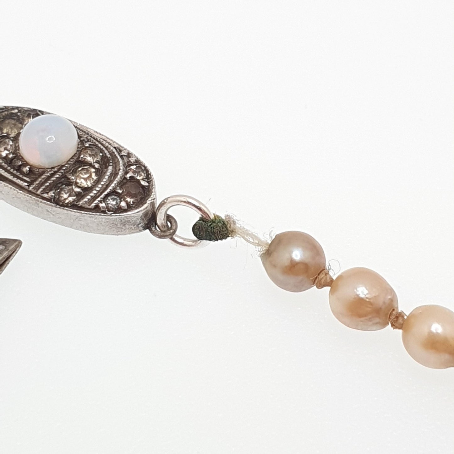 Antique Cultured Pearl Necklace Solid Silver Paste Clasp Art Deco 51cm 20" 14.06g Real Genuine Pearls Vintage 1920s Jewelry